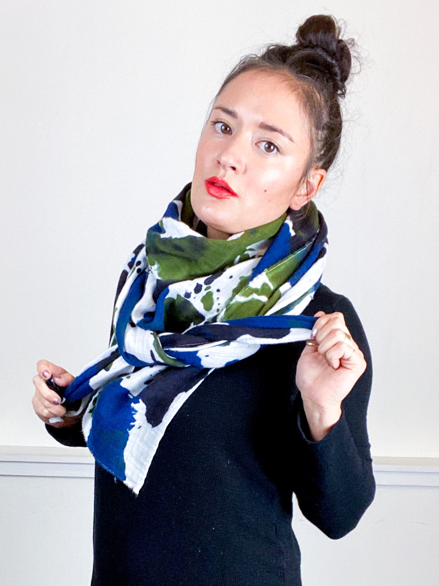 Hand-Dyed Large Square Scarf Indigo Moss Raven