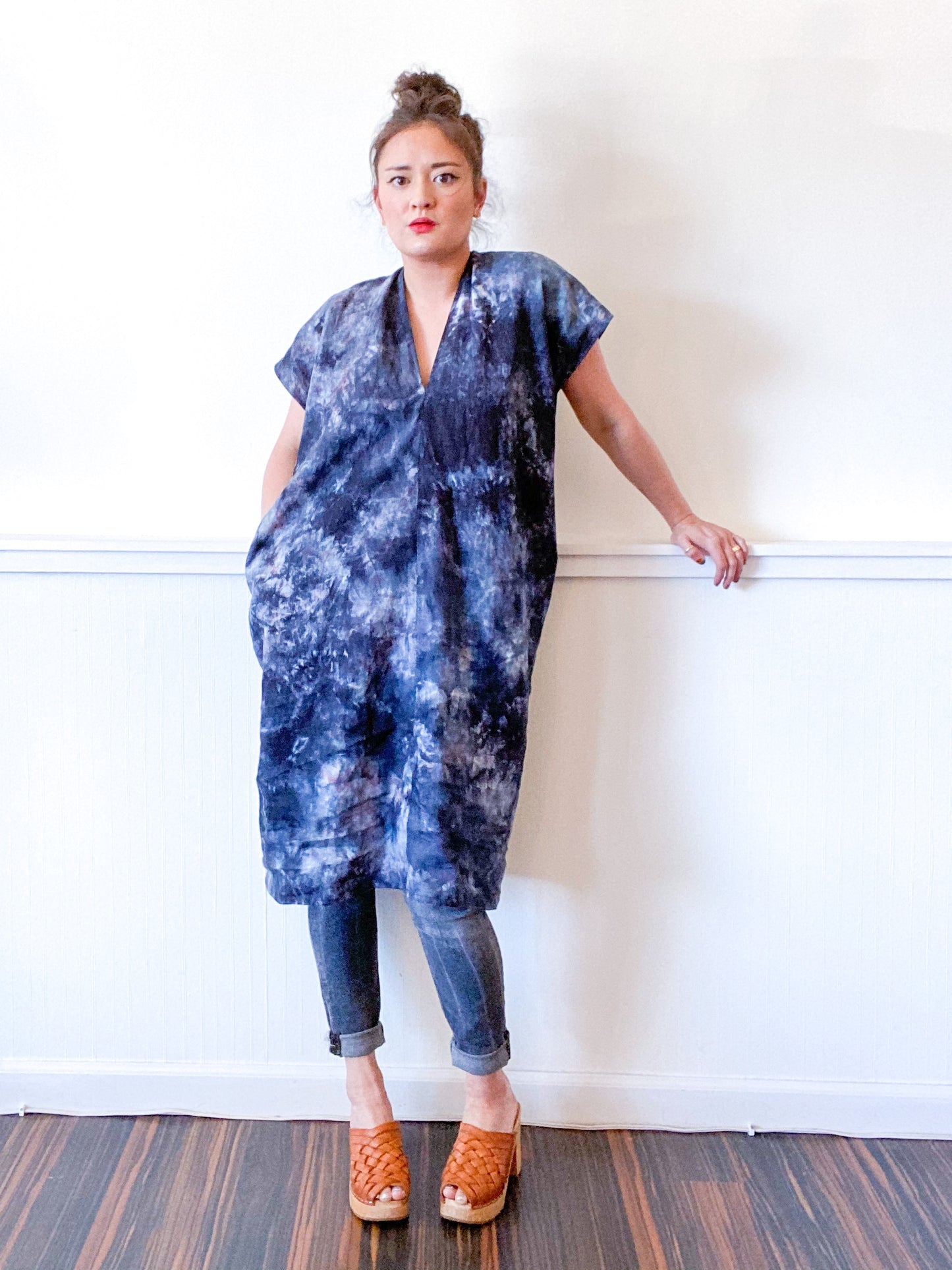 Hand-Dyed Linen Smock Dress Overdye