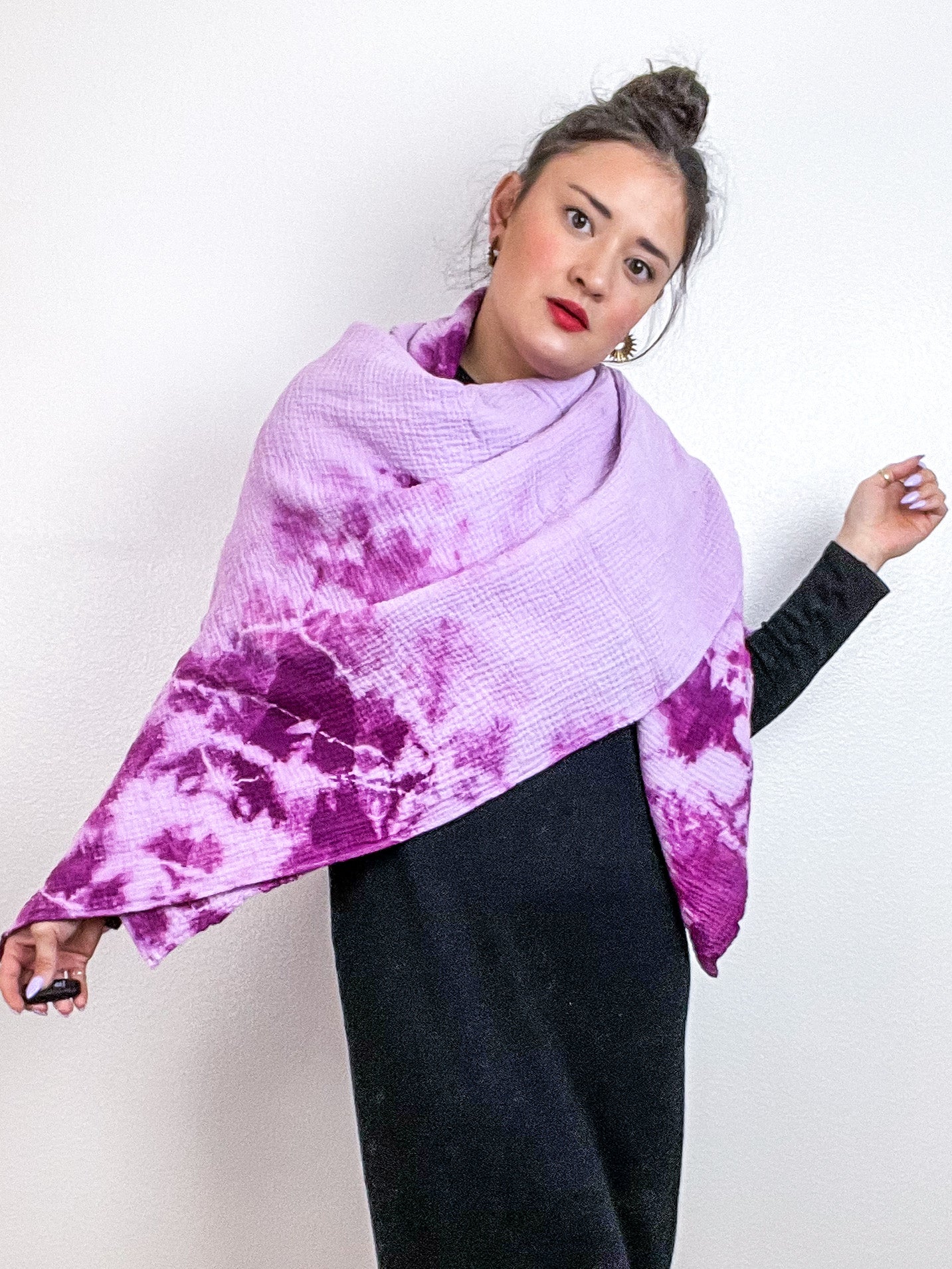 Hand-Dyed Cotton Blanket Scarf Lilac Amethyst Tie