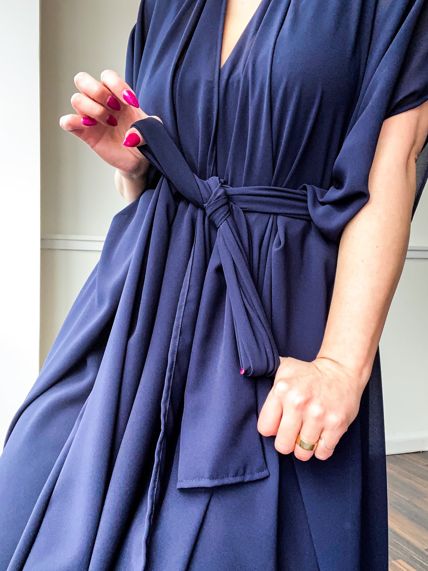 Print High Low Kimono Navy Georgette