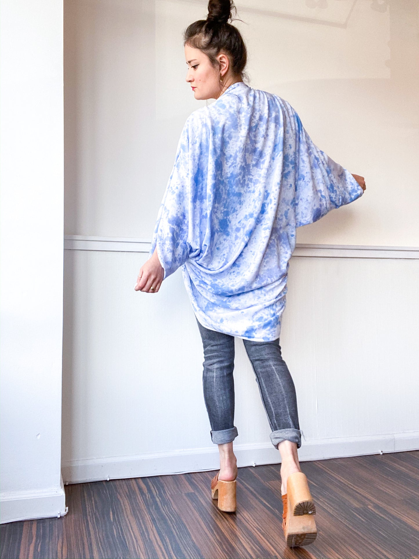 Hand-Dyed Waterfall Kimono Speckle Pastel Blue
