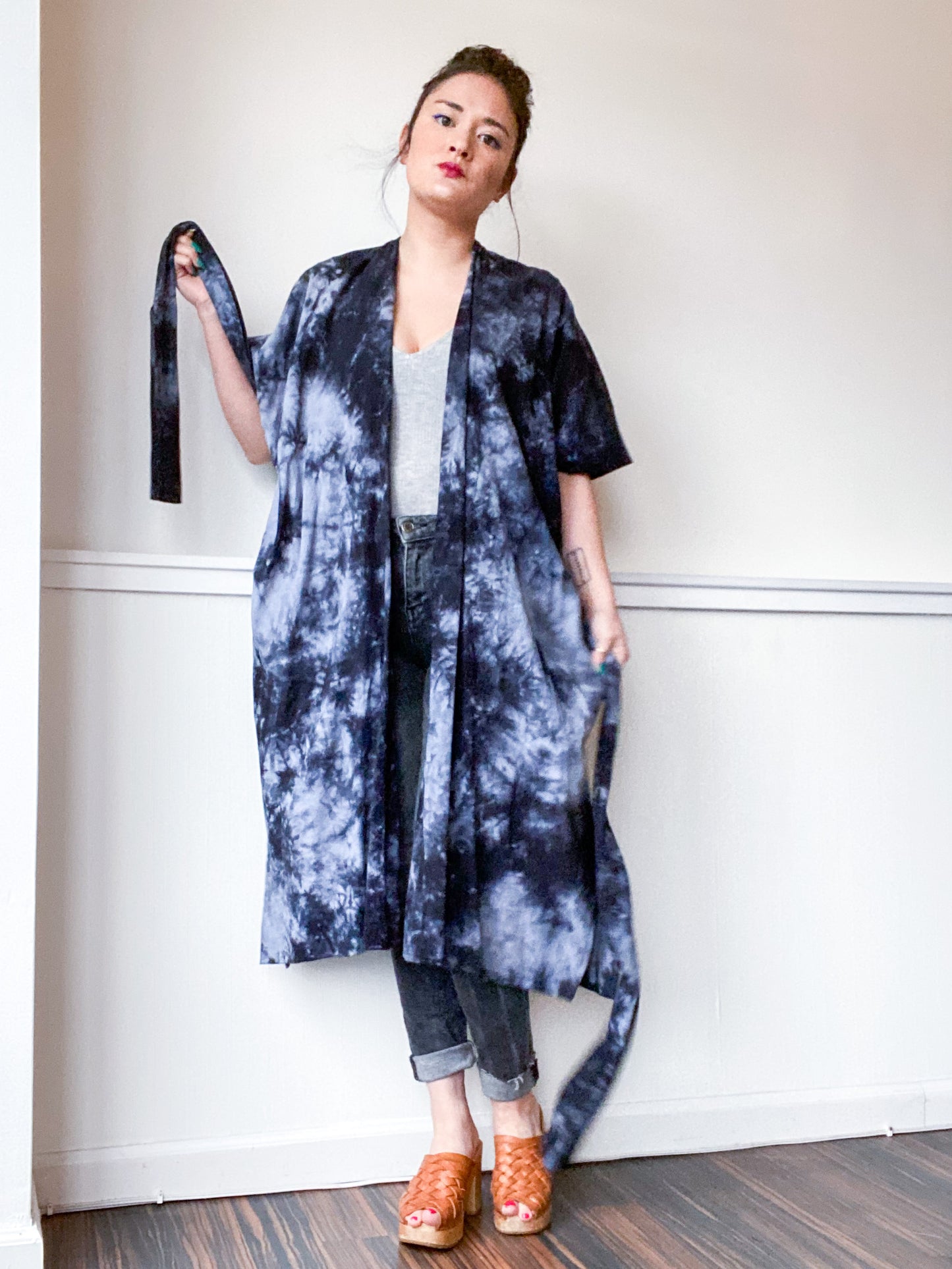 Everyday Midi Kimono Dress Hand-Dyed Black Tie