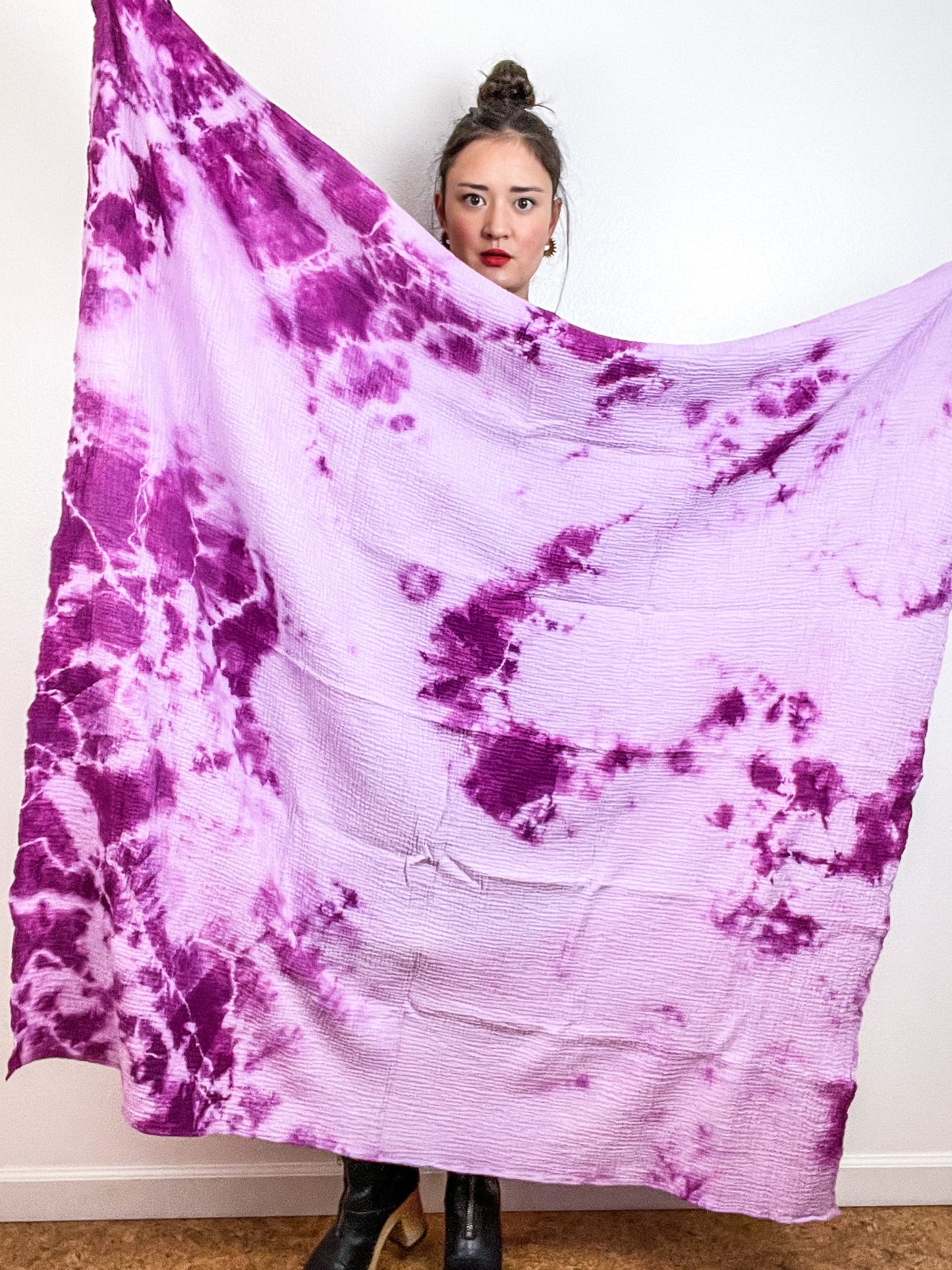Hand-Dyed Cotton Blanket Scarf Lilac Amethyst Tie