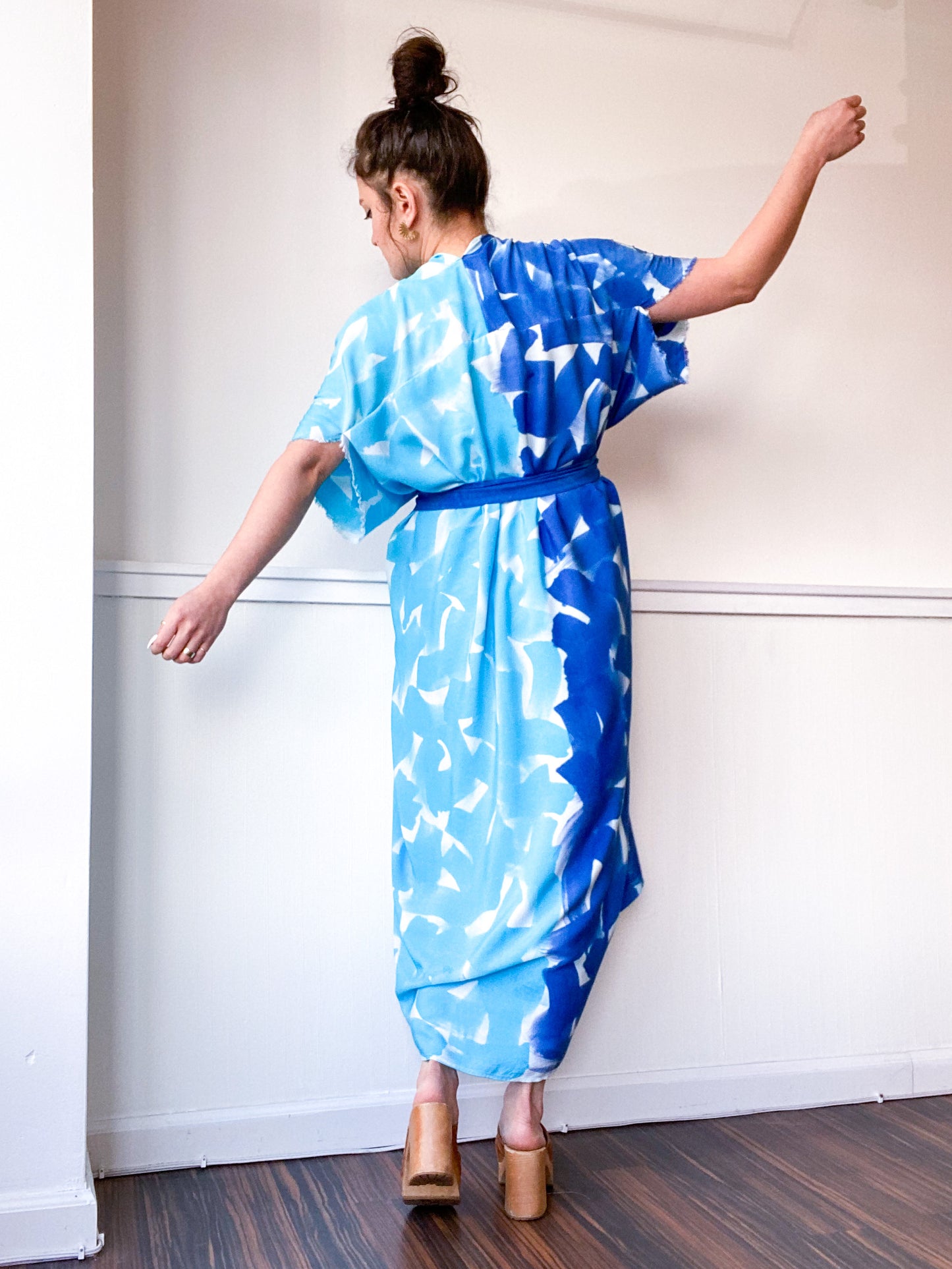 Limited Edition Hand-Dyed High Low Kimono Turquoise Royal