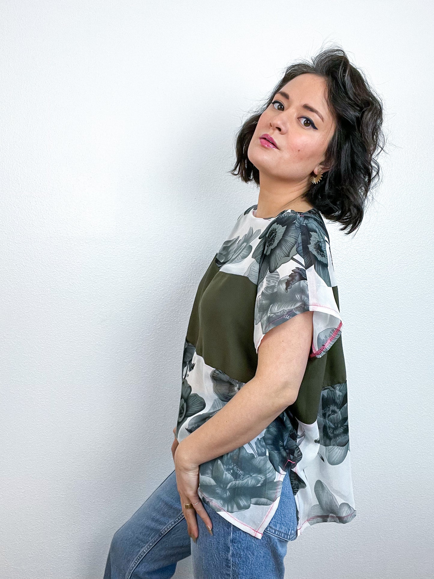 Scrappy Crop Olive Grey Floral