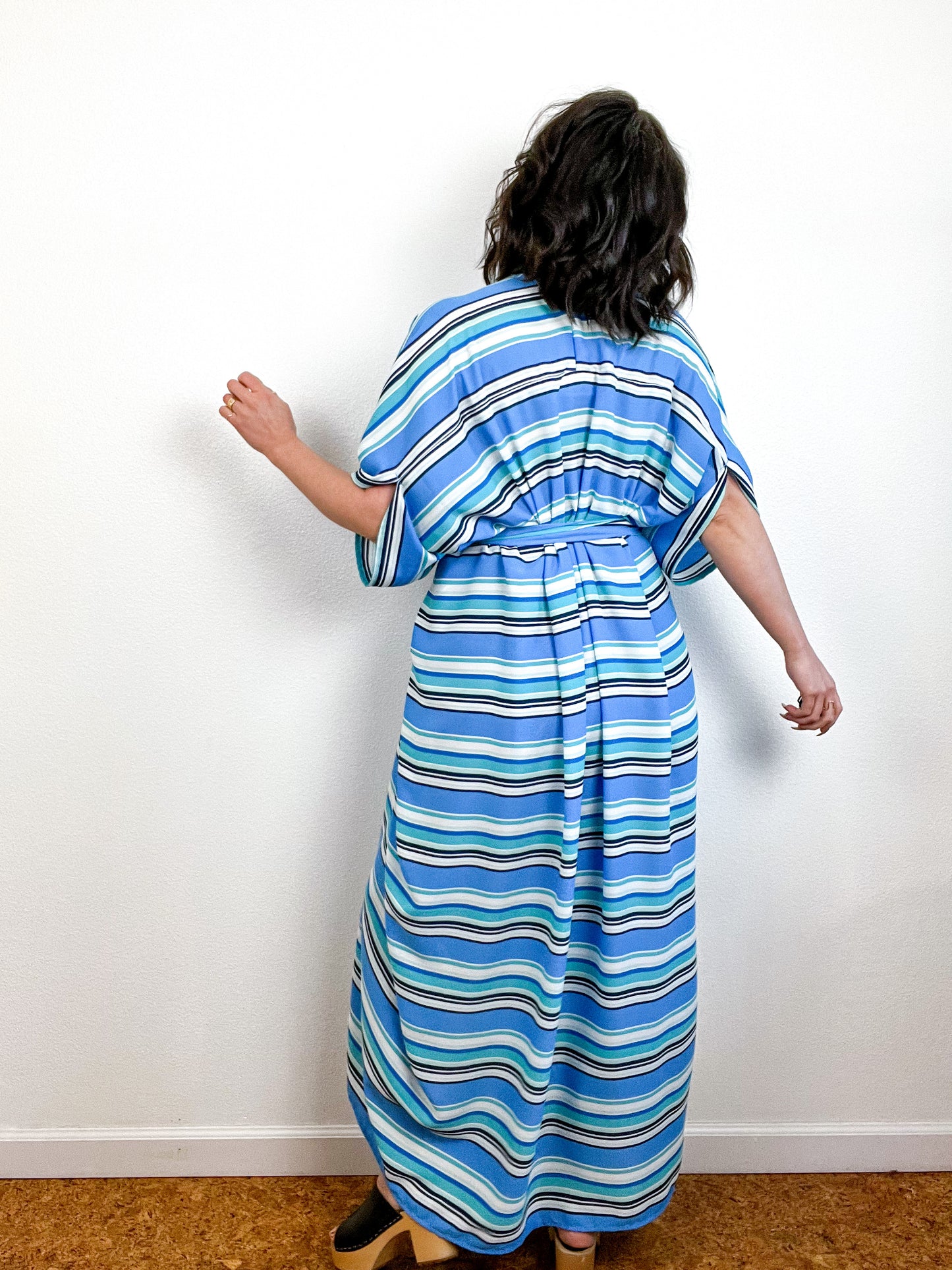 Print High Low Kimono Aqua Stripe Georgette