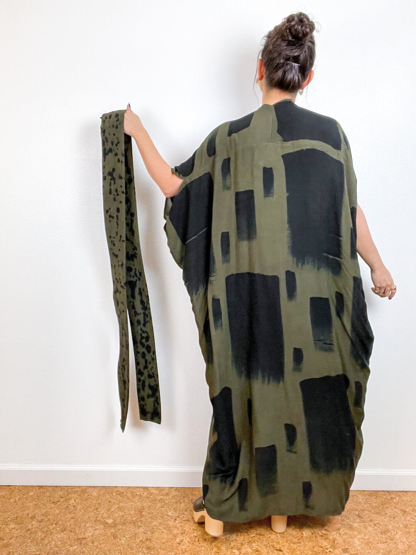 Hand-Dyed High Low Kimono Forest Black Rectangles