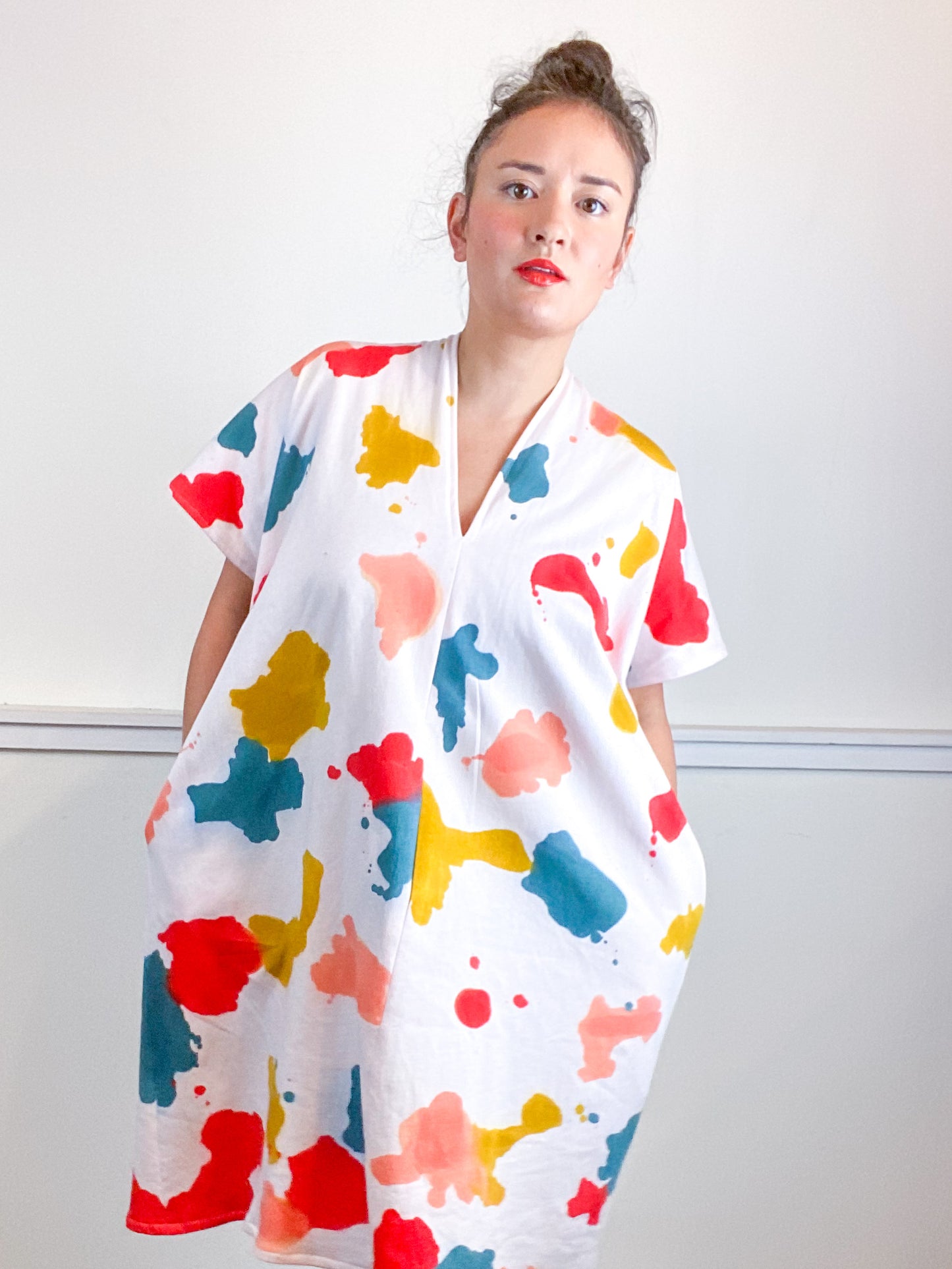 Hand-Dyed Sweatshirt Smock Dress Coral Kingfisher Scarlet Marigold