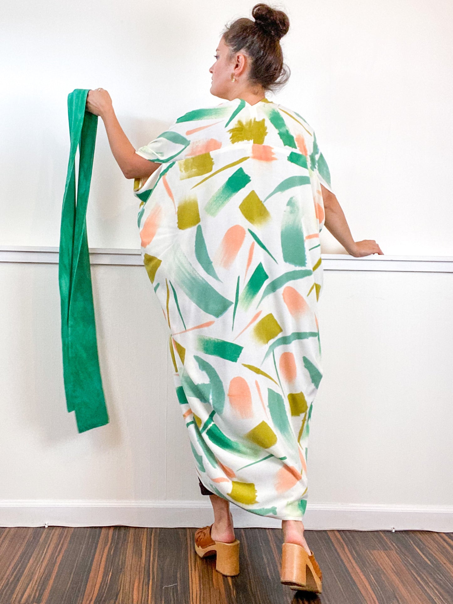 OOAK Hand-Dyed High Low Kimono Emerald Flamingo Amber Sea Gesture