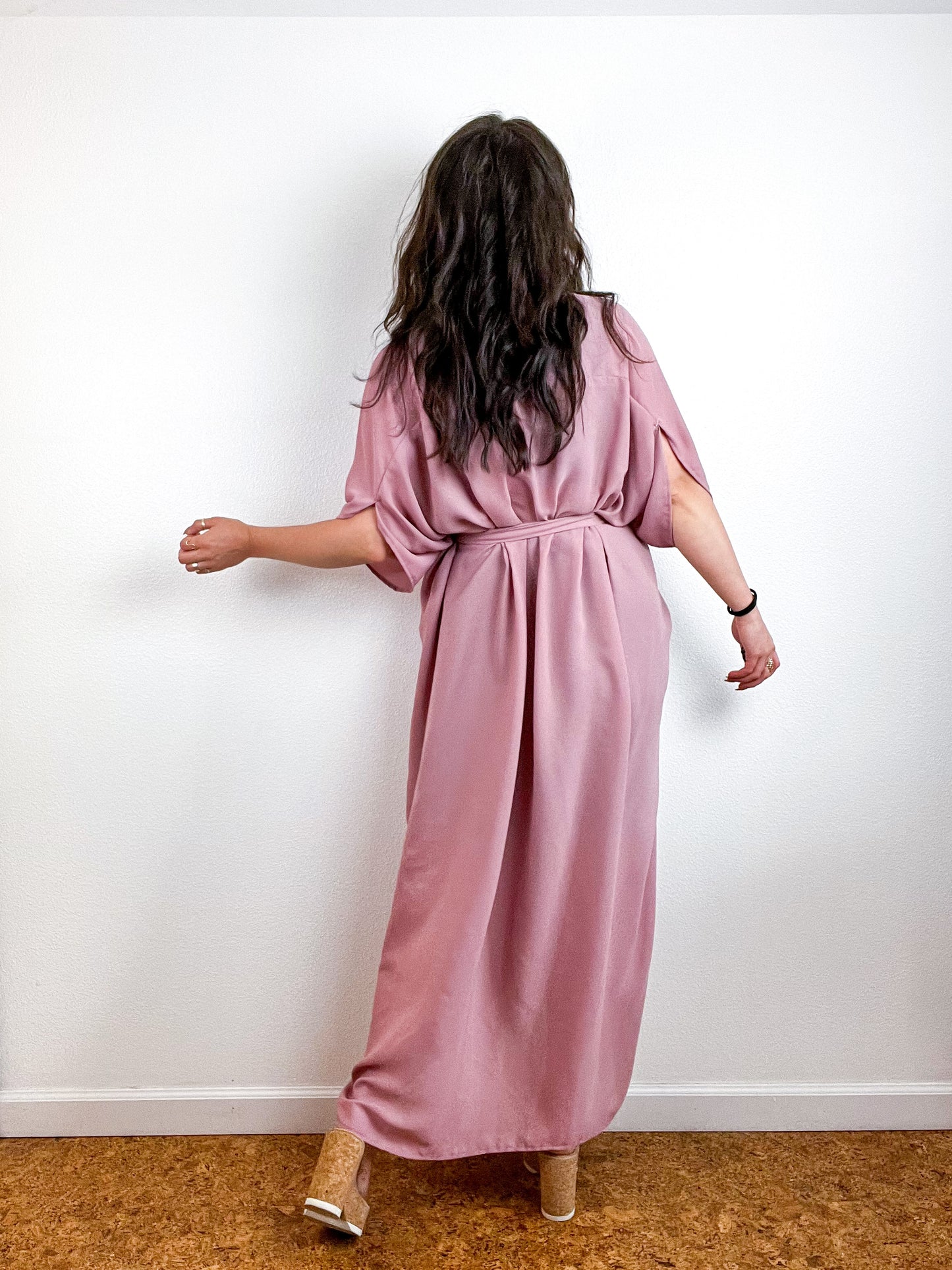 Solid High Low Kimono Rose Georgette