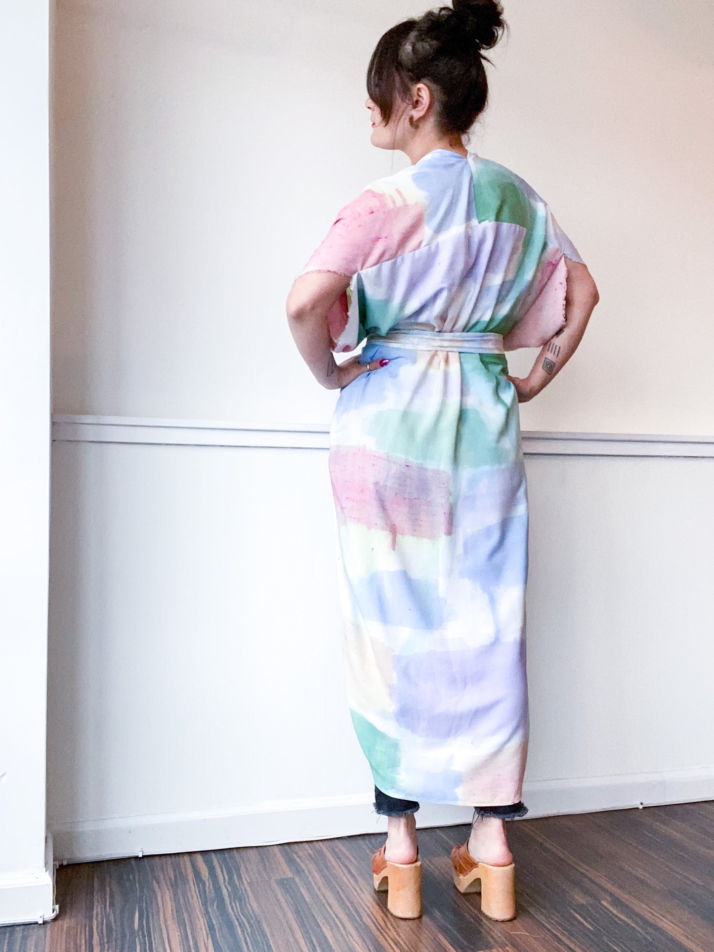 Limited Edition Hand-Dyed High Low Kimono Pastel Watercolor