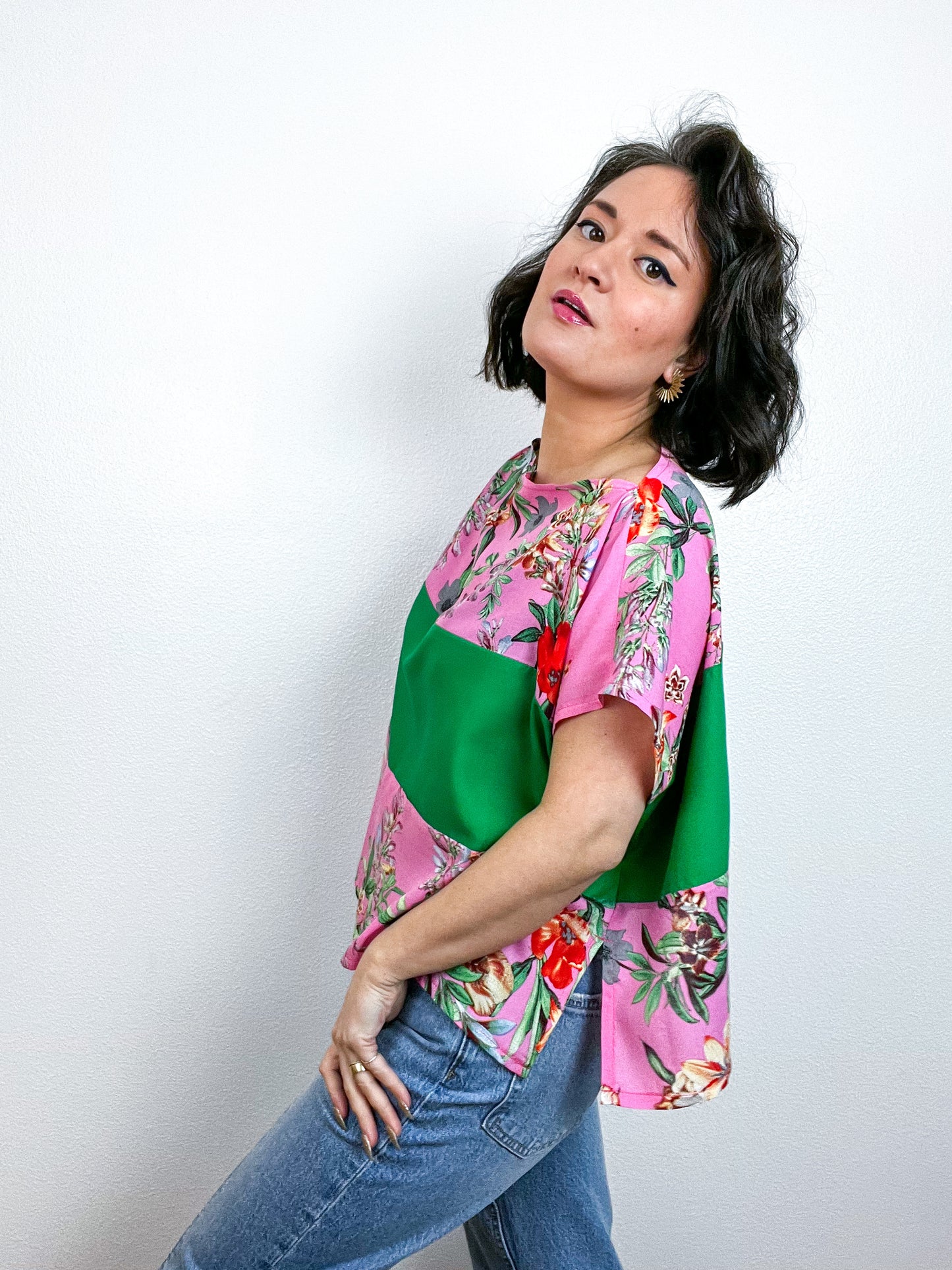 Scrappy Crop Pink Green Tropical