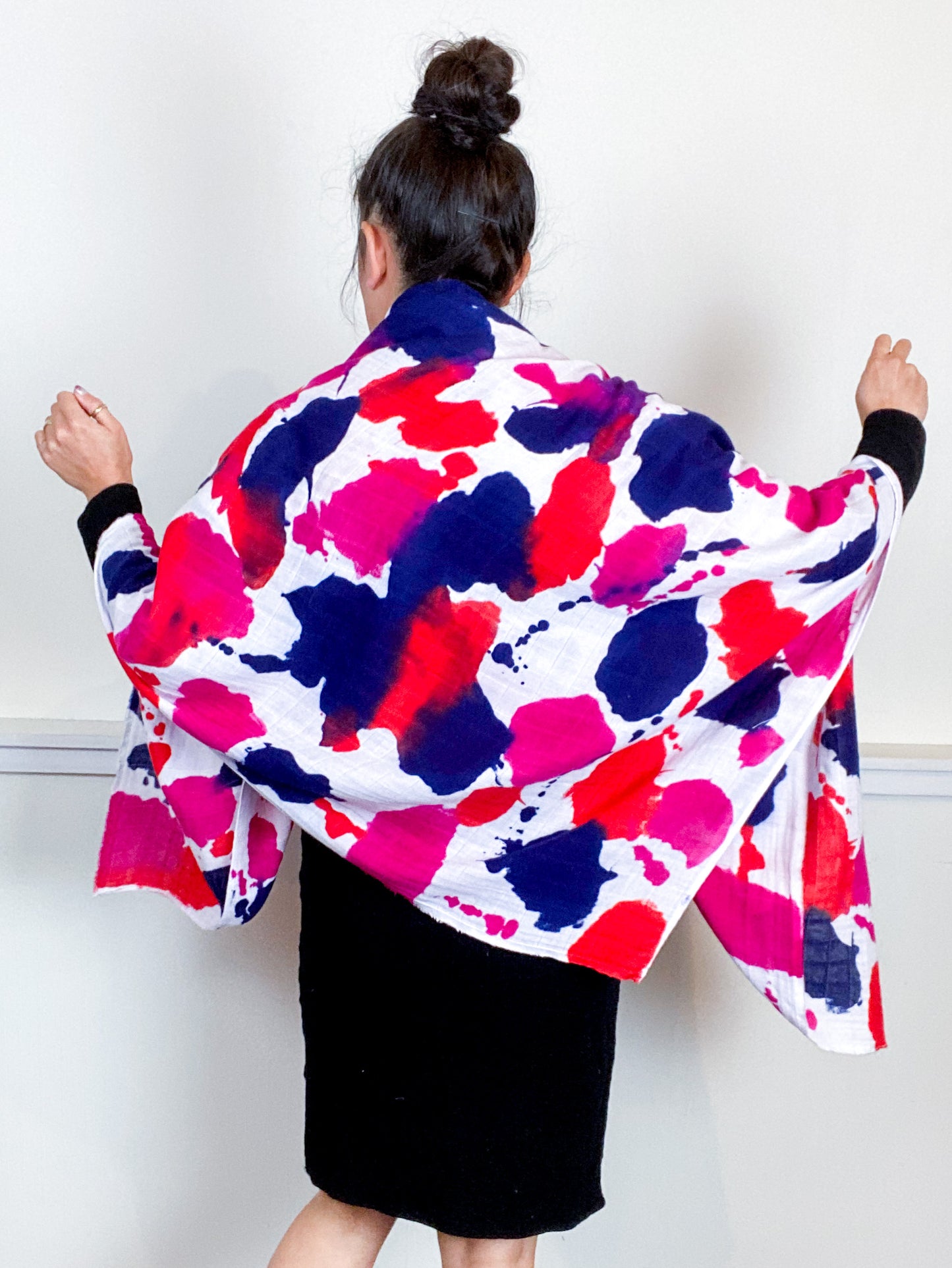 Hand-Dyed Large Square Scarf Fuchsia Scarlet Navy