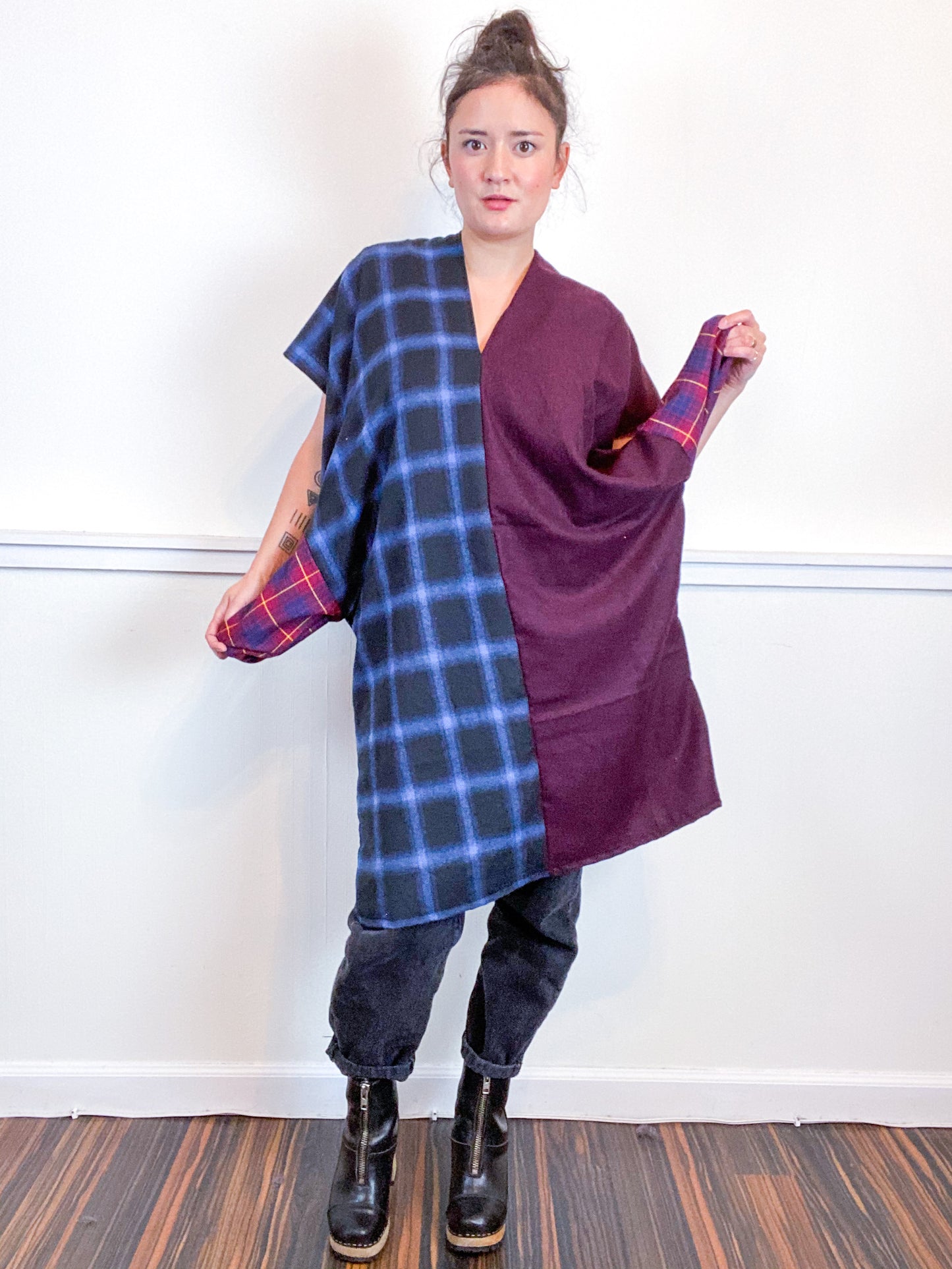 Plaid Smock Dress Blue Maroon