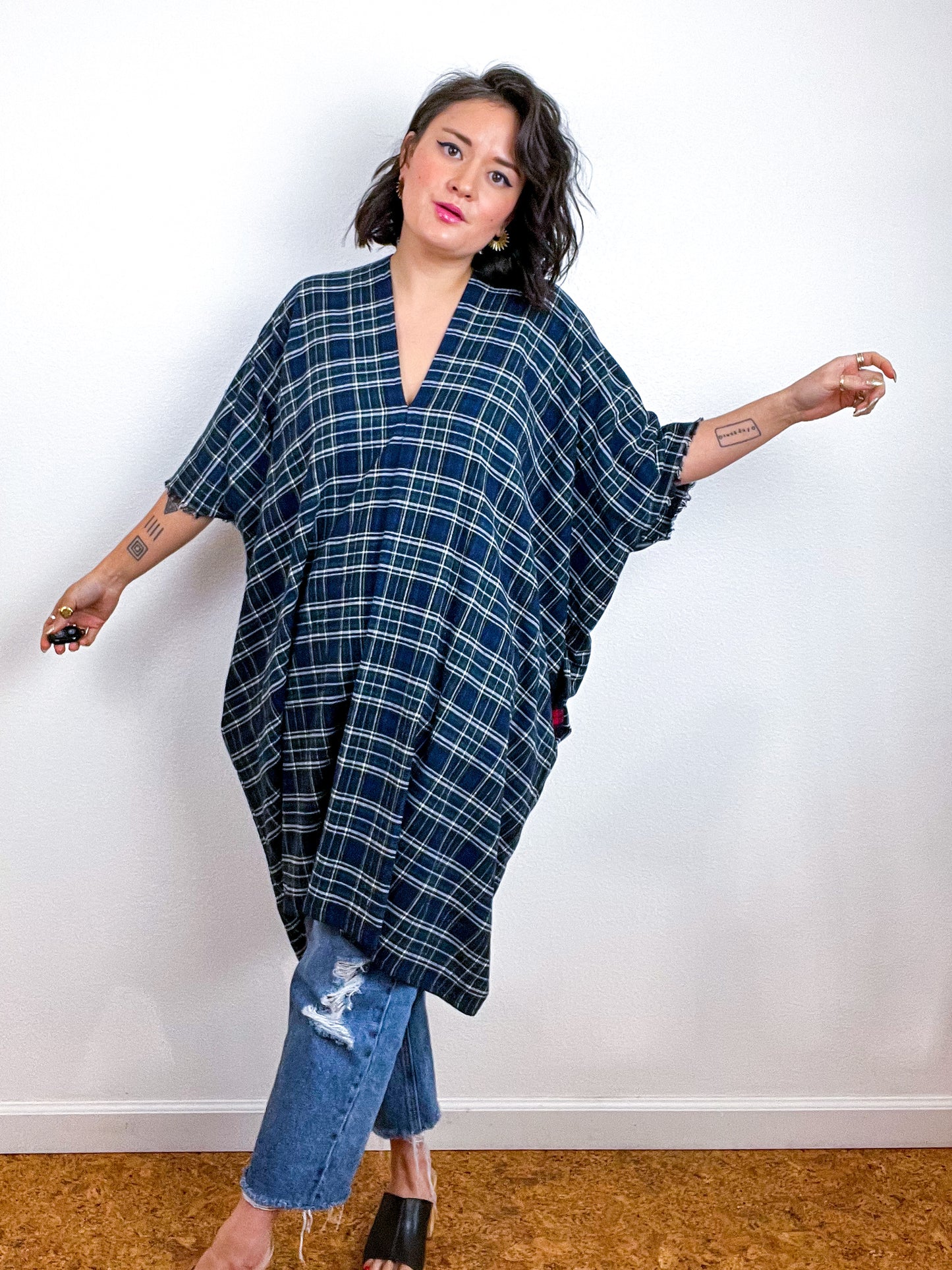 Plaid Oversized Smock Dress Navy
