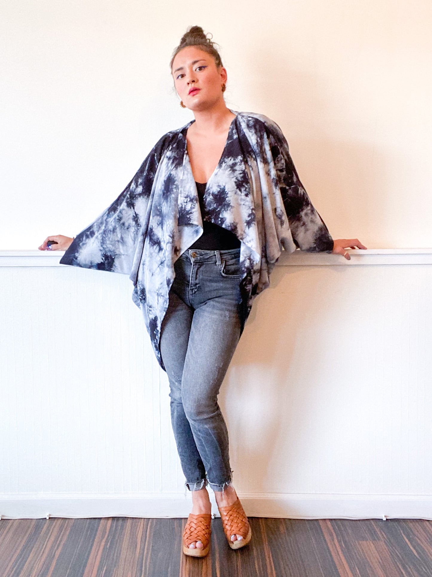 Hand-Dyed Waterfall Kimono Black Tie