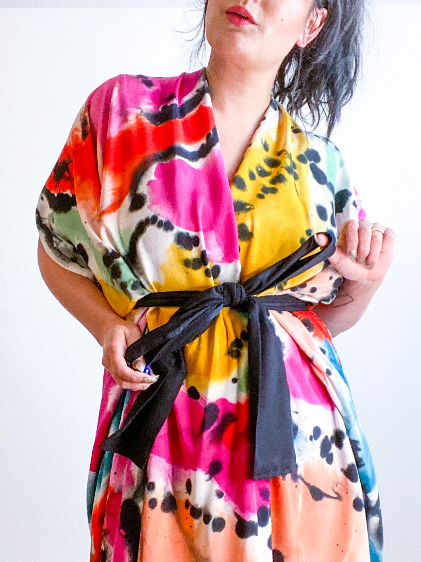 OOAK Hand-Dyed High Low Kimono Confetti 1