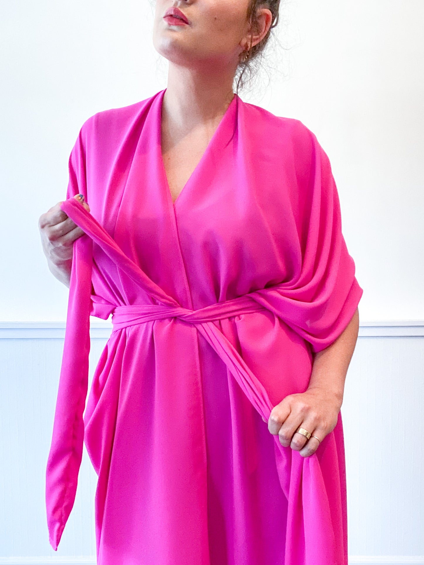 Solid High Low Kimono Hot Pink Georgette