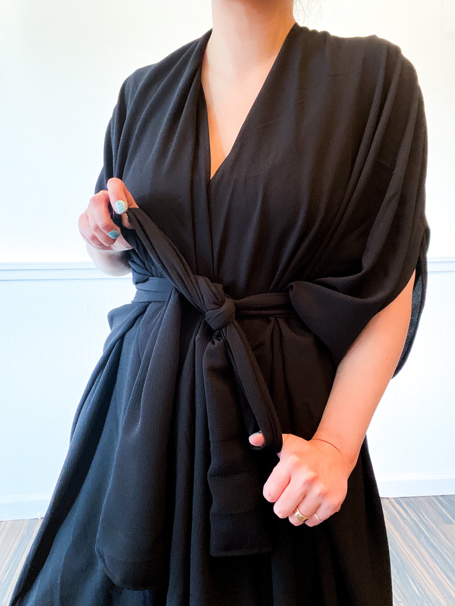 Solid High Low Kimono Black Crepe De Chine