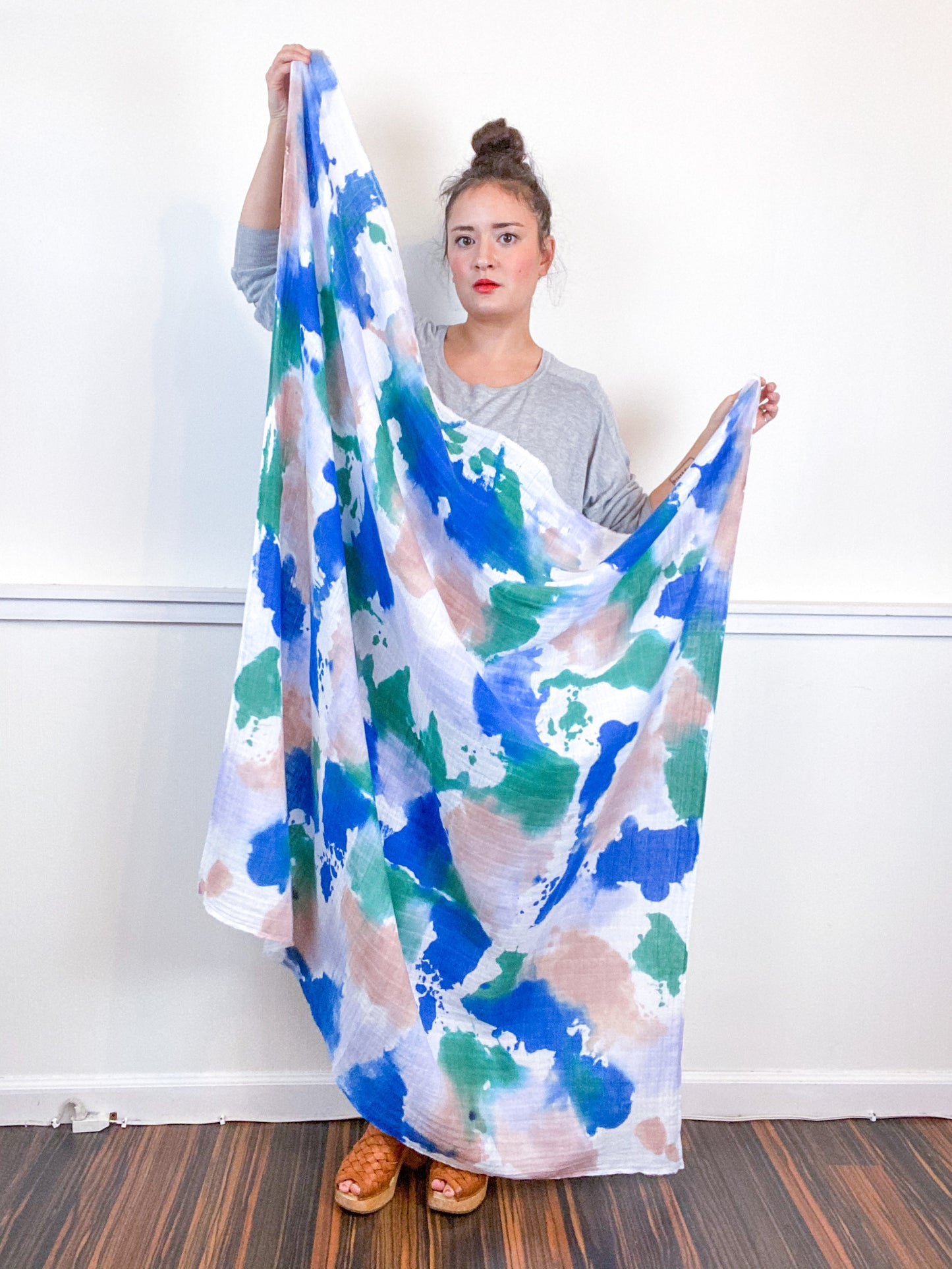 Hand-Dyed Large Square Scarf Wisteria Sky Pink Sea