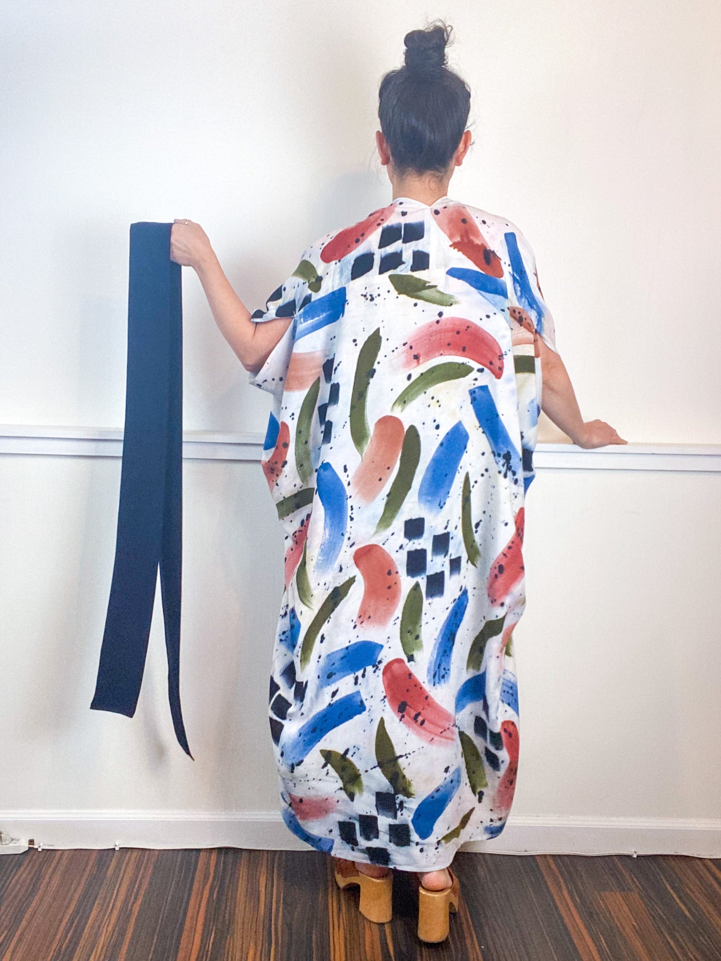 OOAK Hand-Dyed High Low Kimono Terracotta Moss Denim Raven