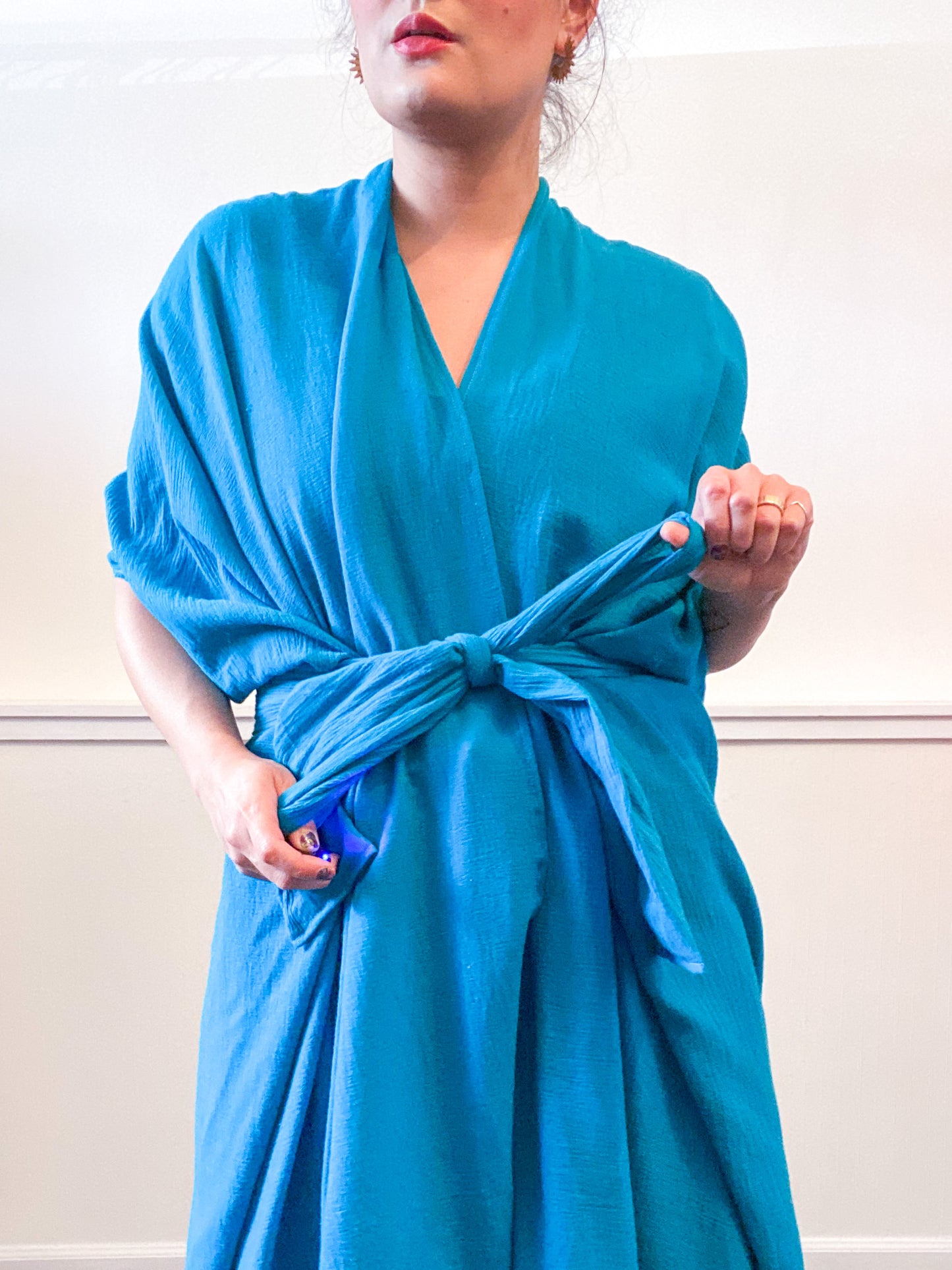 Solid High Low Kimono Turquoise Cotton Gauze