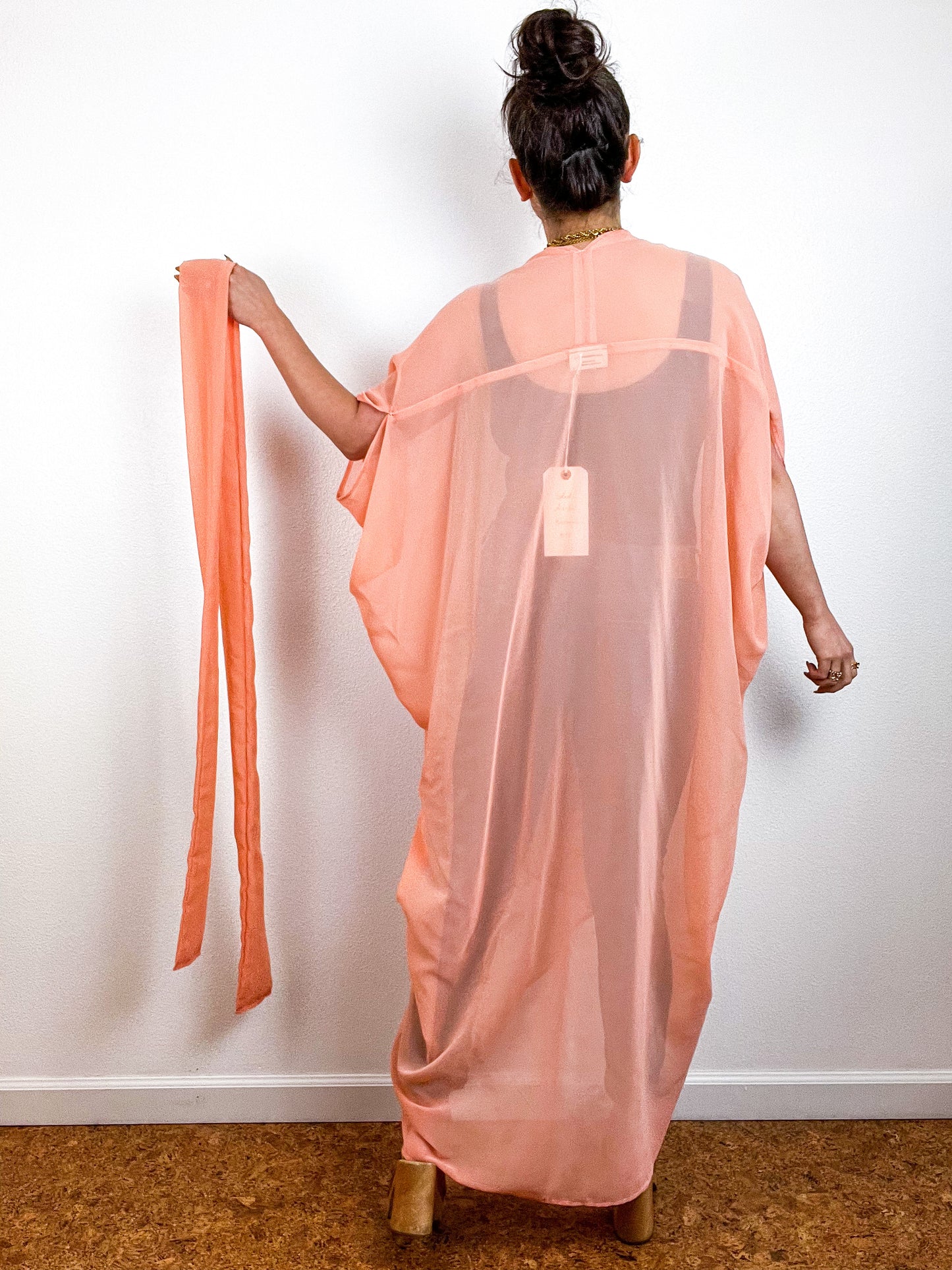 Solid High Low Kimono Peach Chiffon