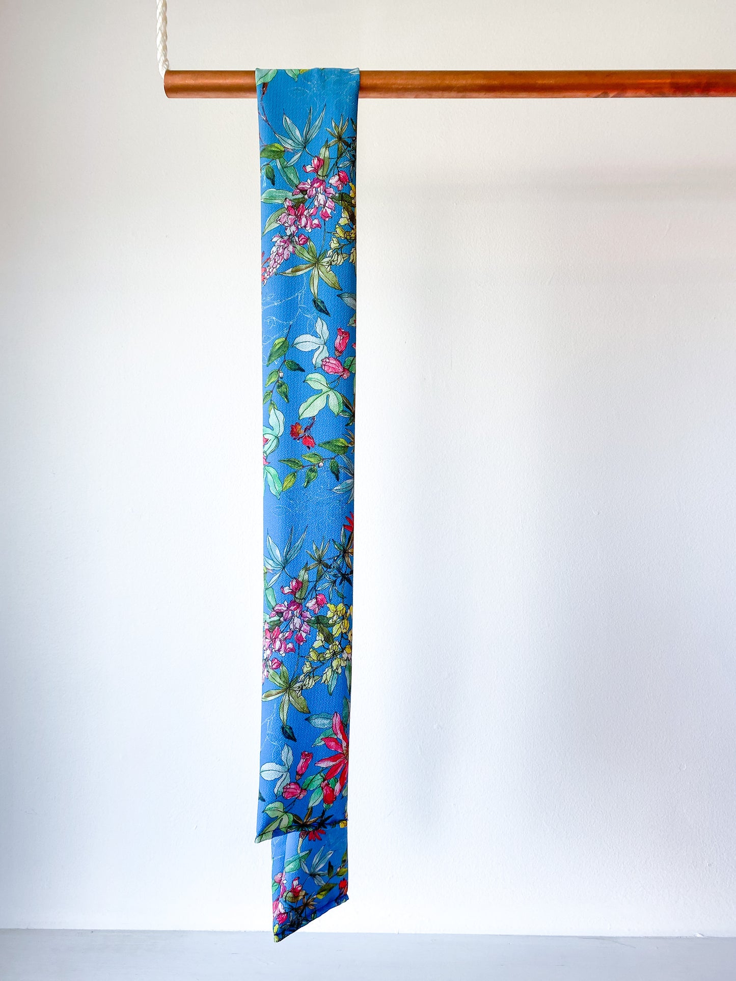 Skinny Scarf Print Turquoise Botanical Crepe