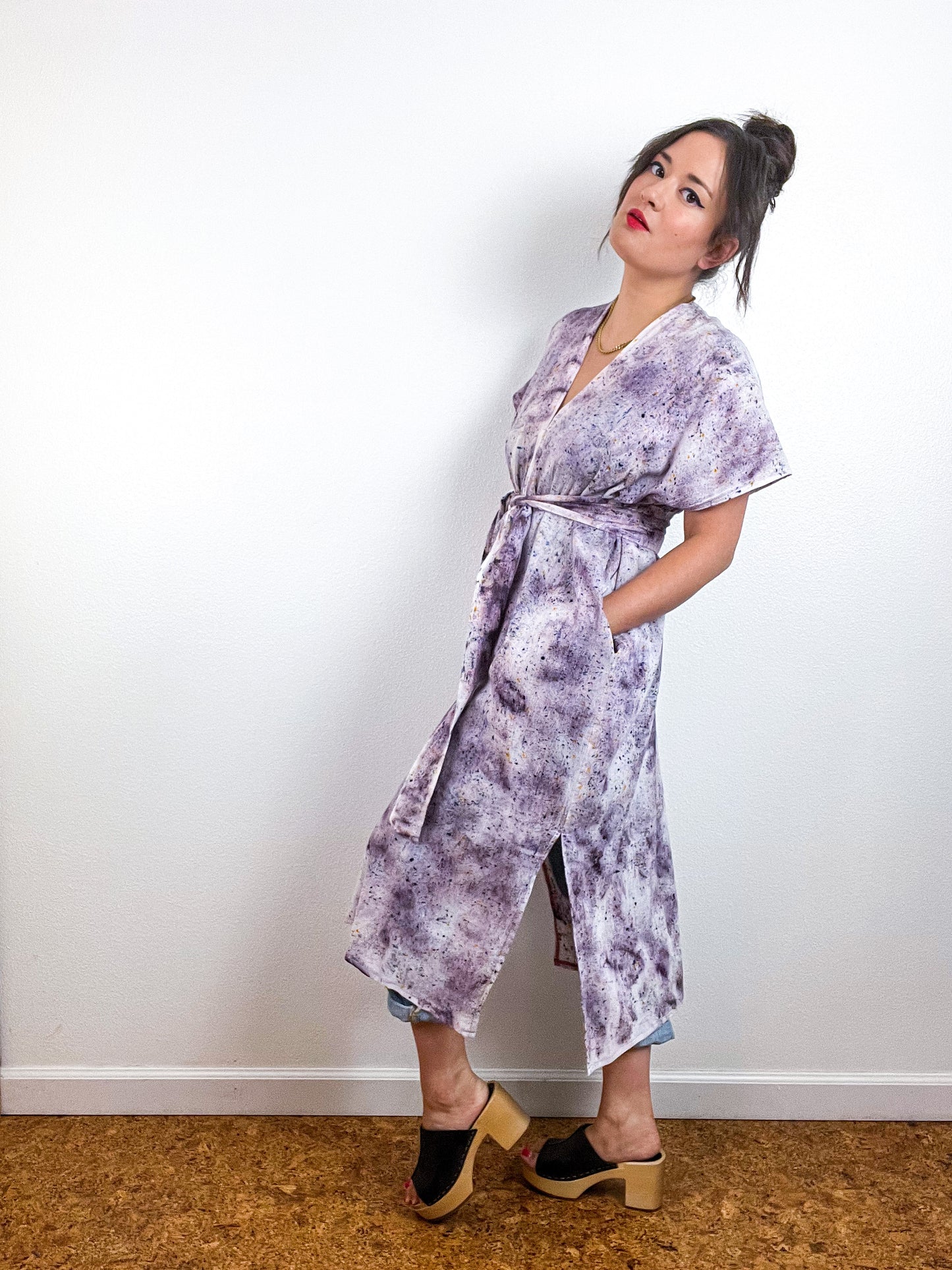 Single Gauze Midi Caftan Dress Deconstructed Grey