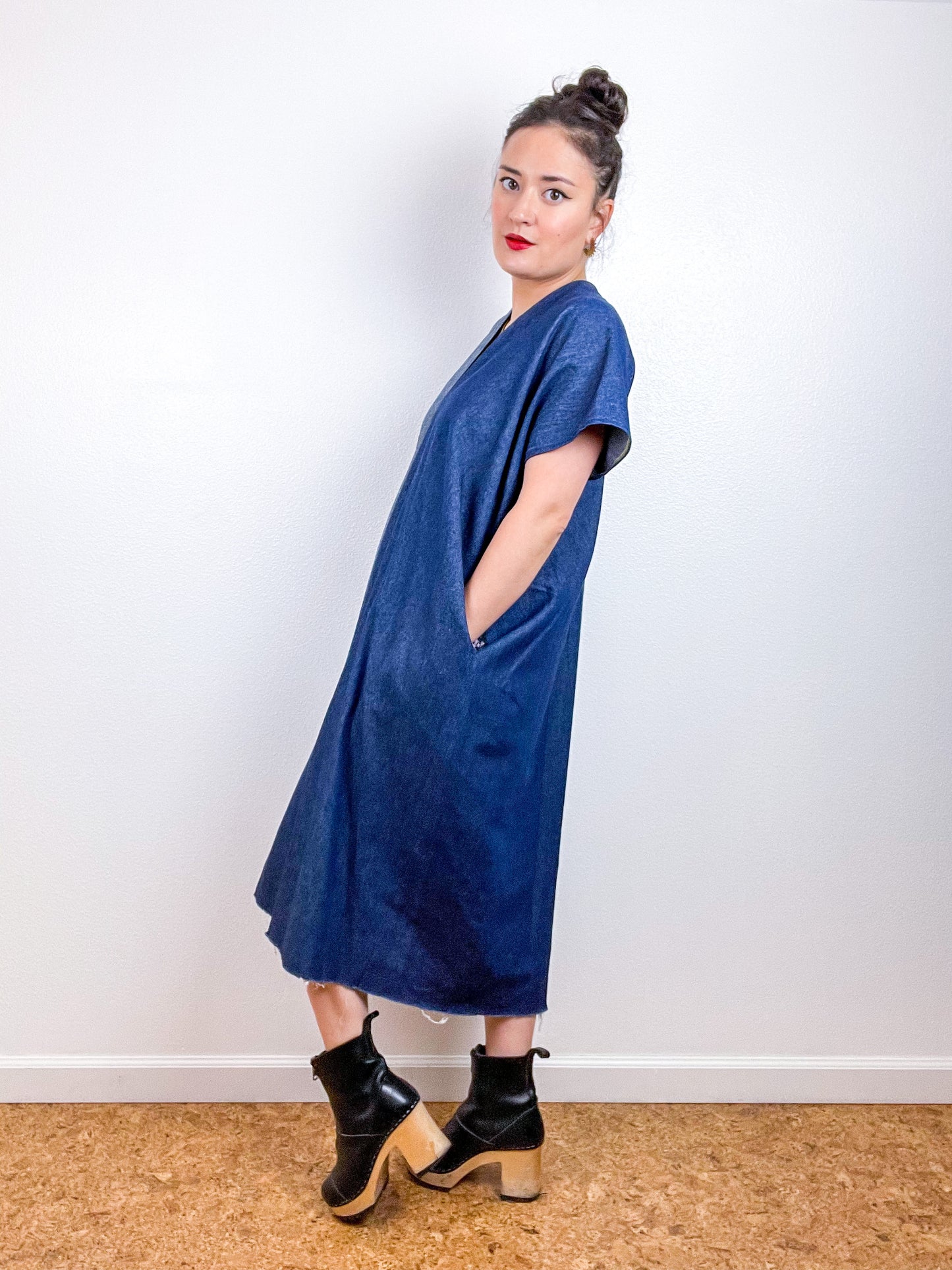 Denim Smock Dress Midi Two Tone