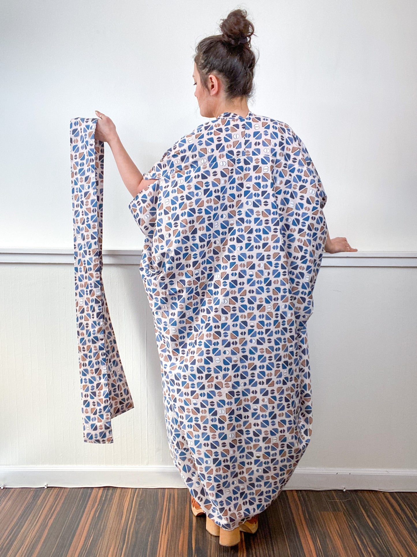 Print High Low Kimono Desert Triangles Challis