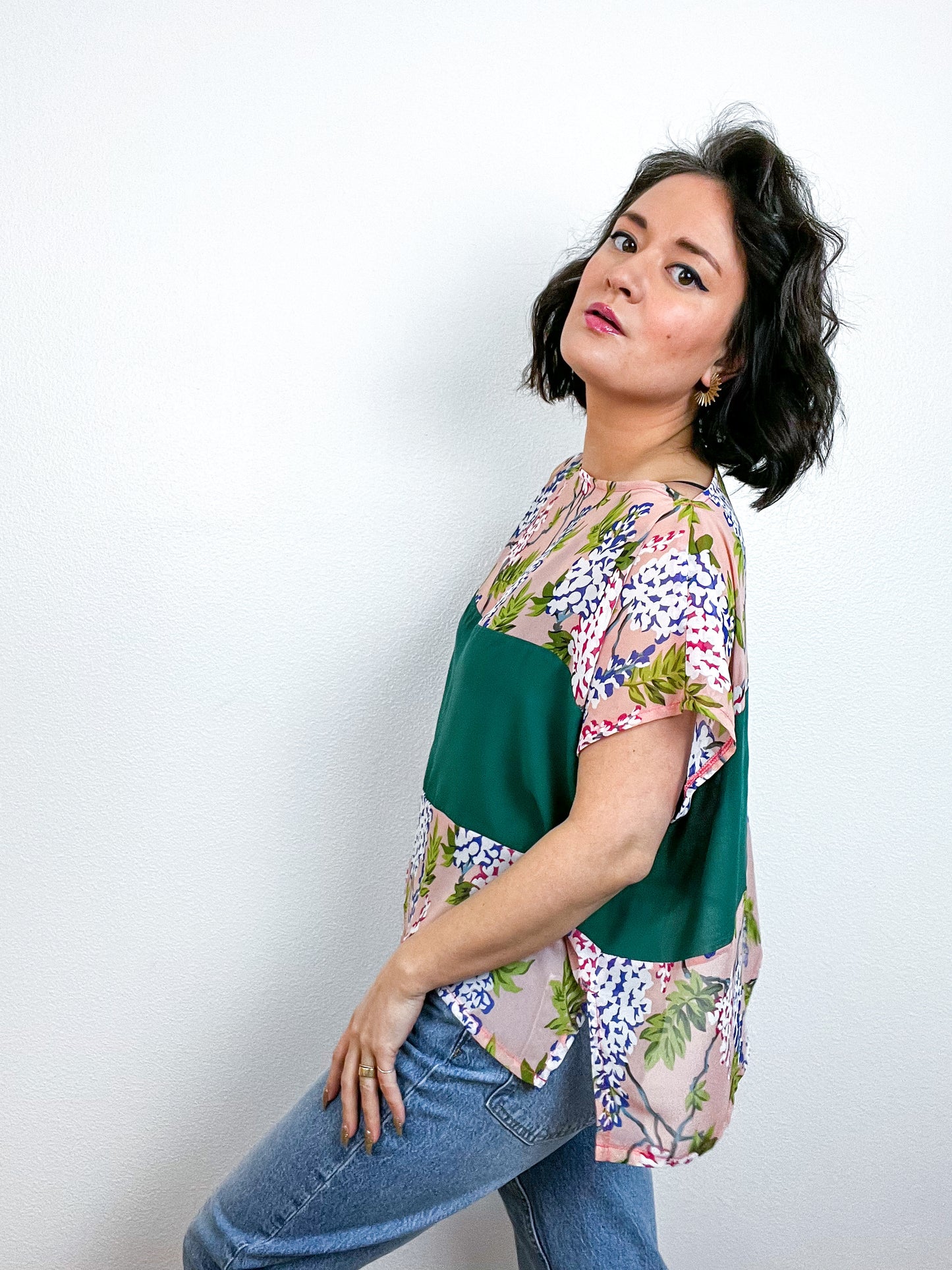 Scrappy Crop Peach Emerald Floral