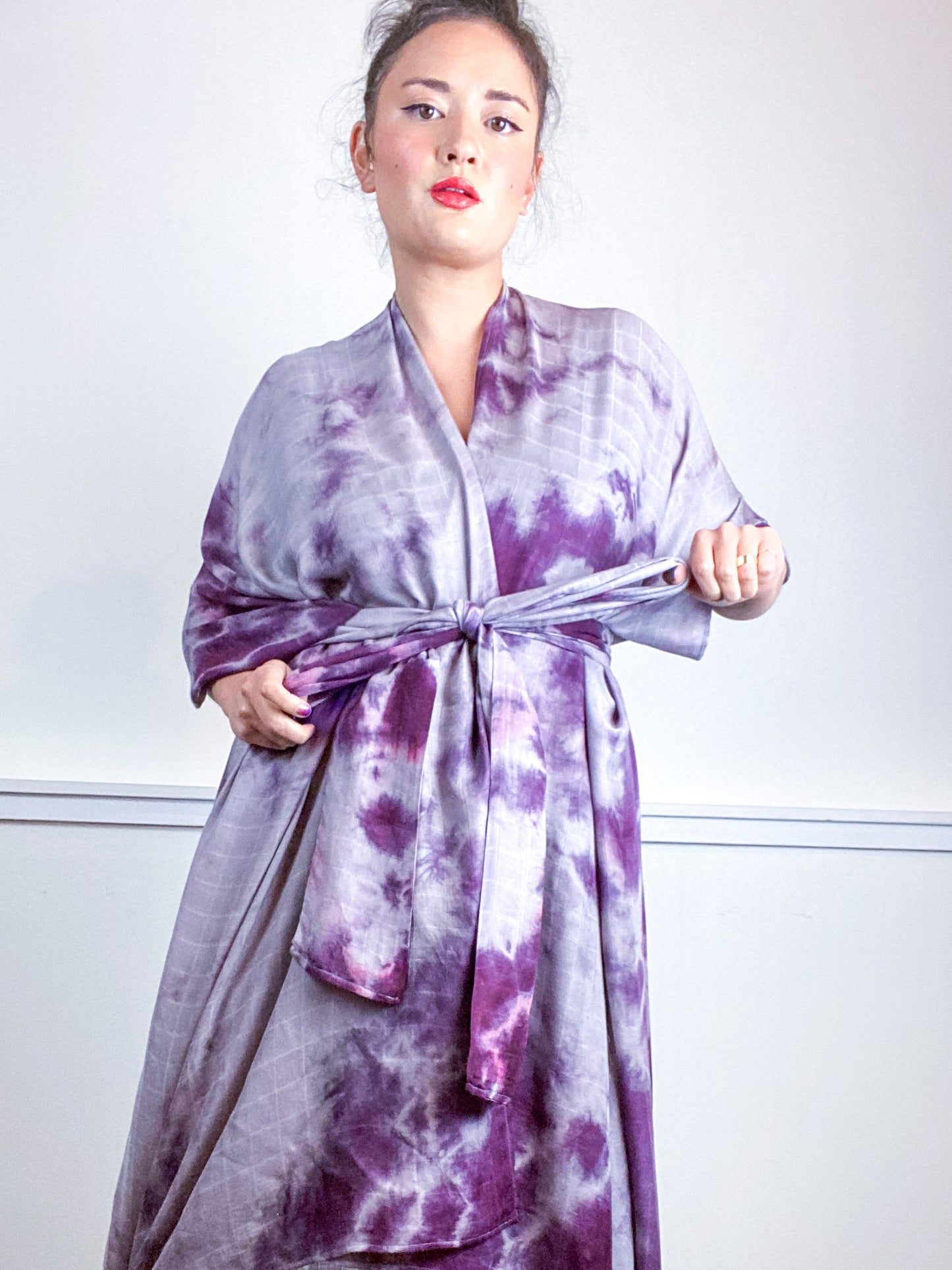 Hand-Dyed High Low Kimono Bamboo Black Cherry