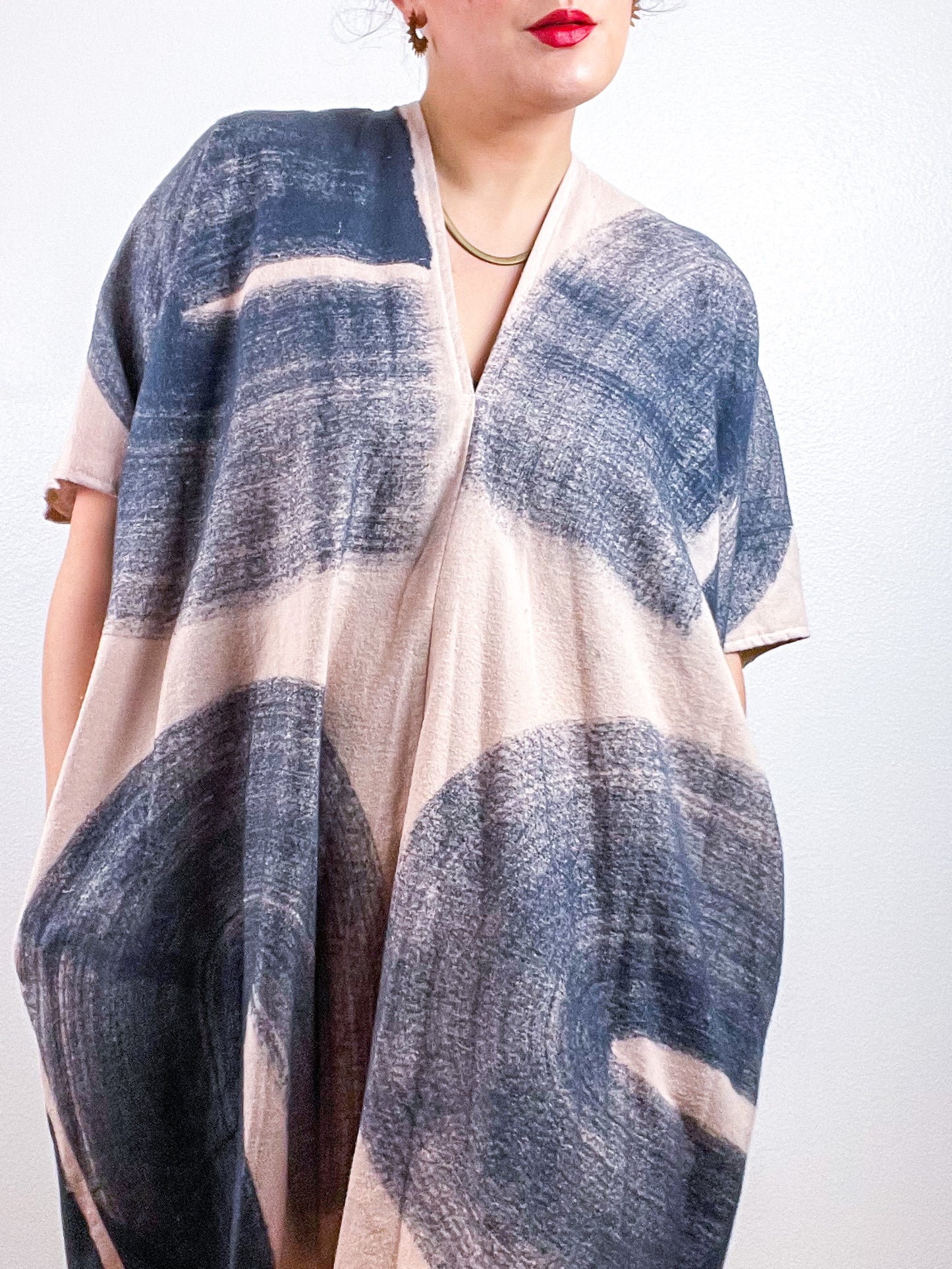 Hand-Dyed Flannel Smock Dress Blush Brushstrokes