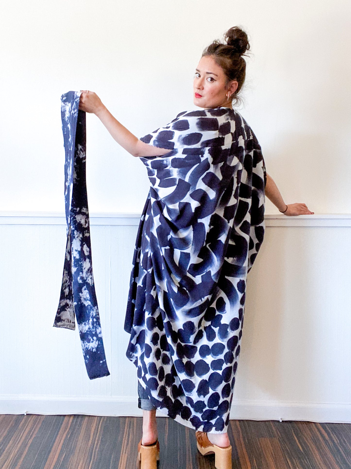 Limited Edition Hand-Dyed High Low Black Brushstrokes