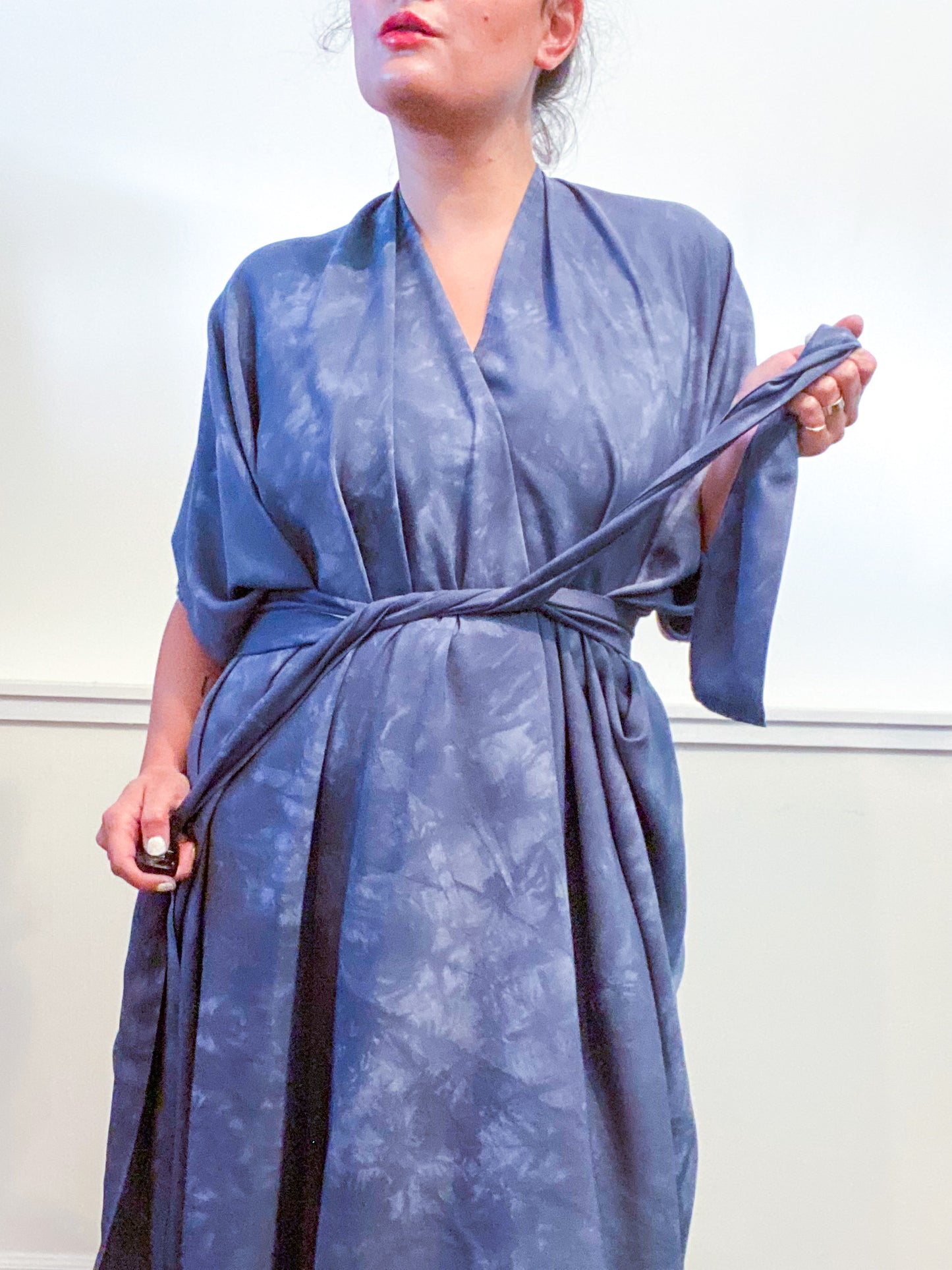 Hand-Dyed High Low Kimono Almost Solid Grey