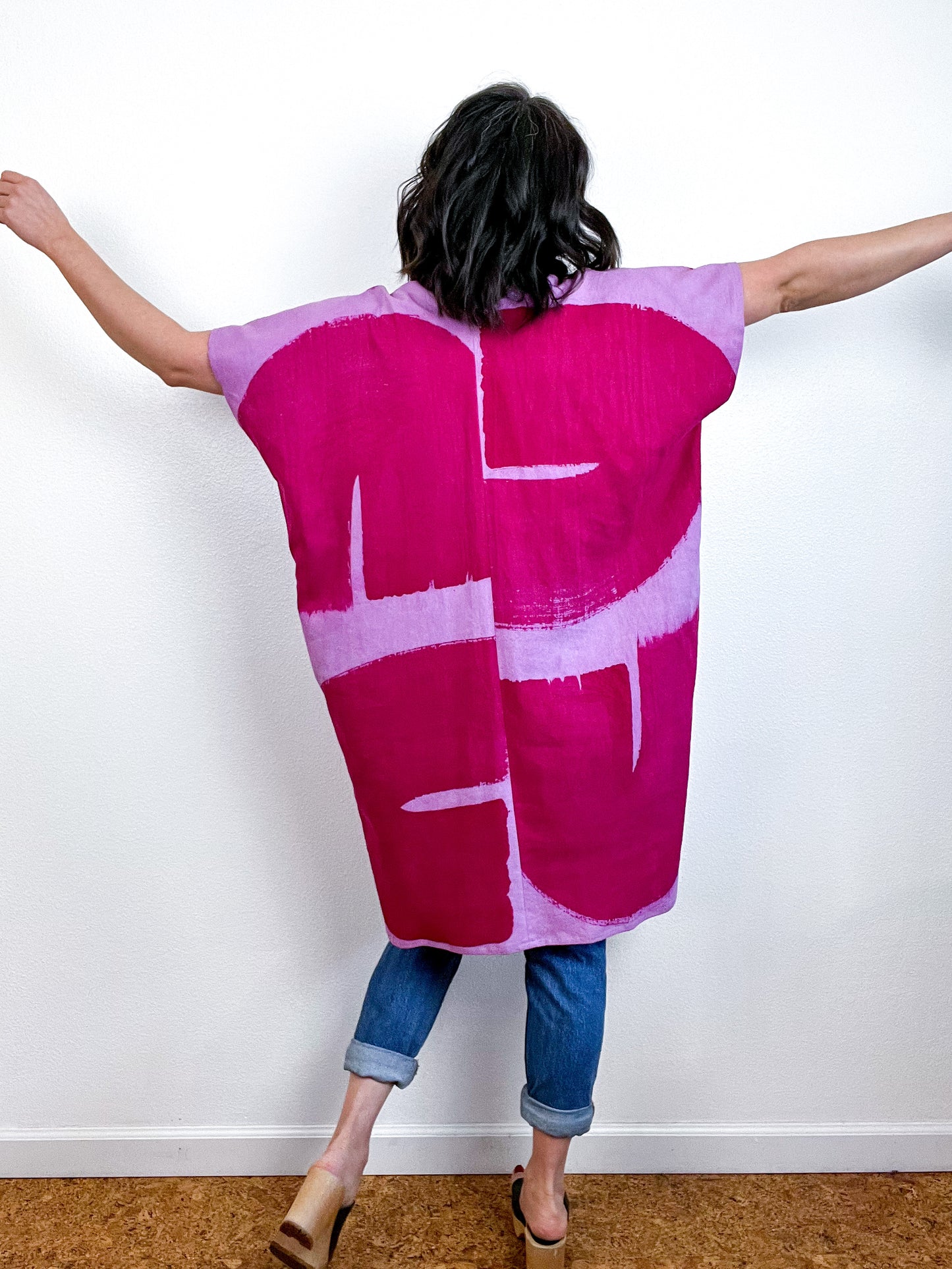 Hand-Dyed Mini Smock Dress Lilac Fuchsia Brush