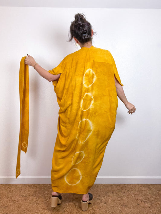 Hand-Dyed High Low Kimono Lunar Marigold