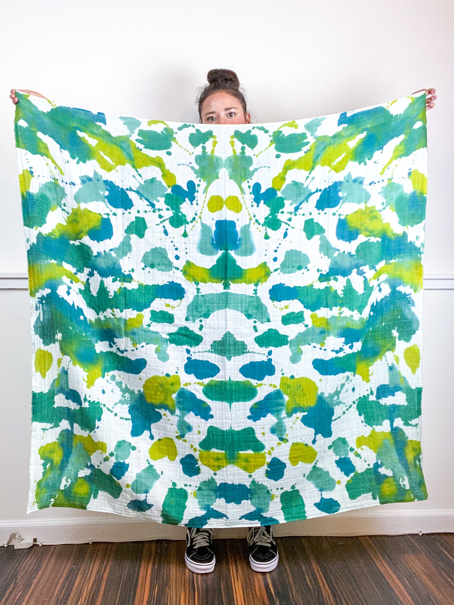 Hand-Dyed Large Square Scarf Emerald Sea Chartreuse Kingfisher