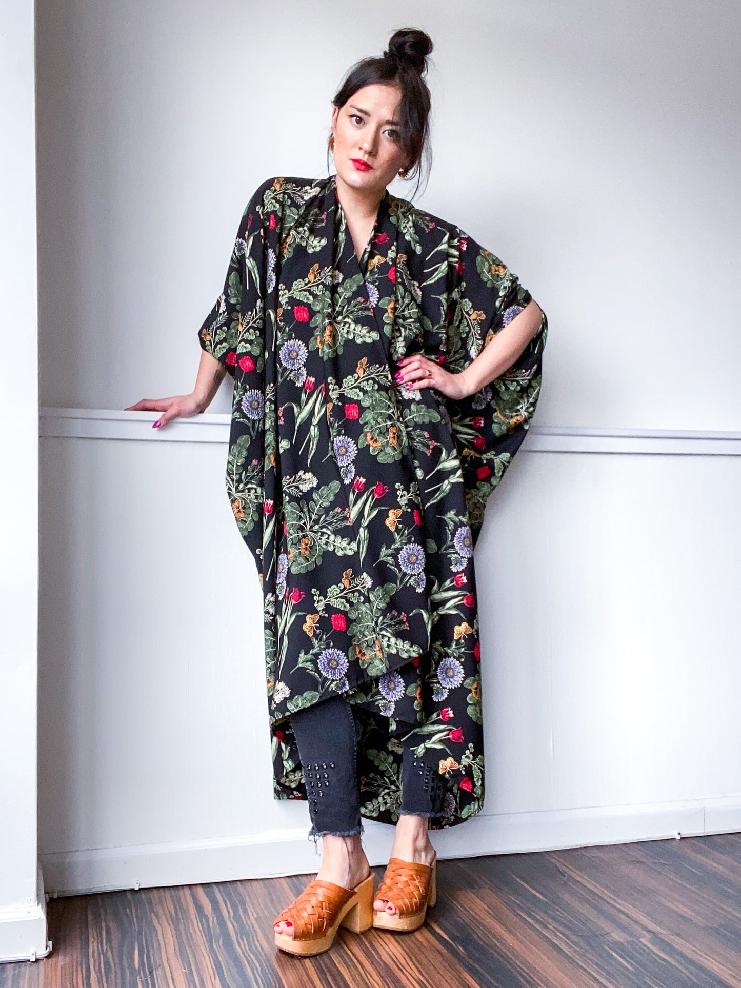 Print High Low Kimono Tulips and Herbs