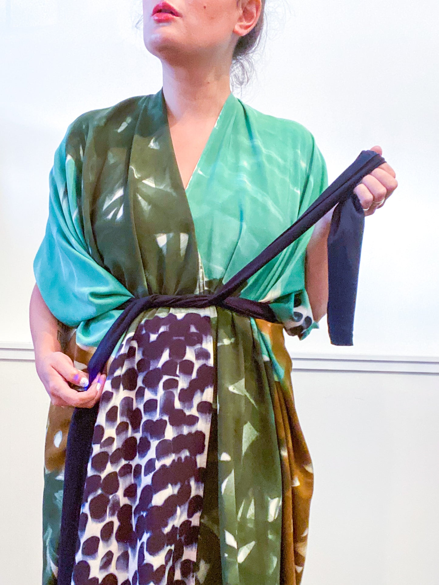 Limited Edition Hand-Dyed High Low Kimono Forest Sea Black Bronze