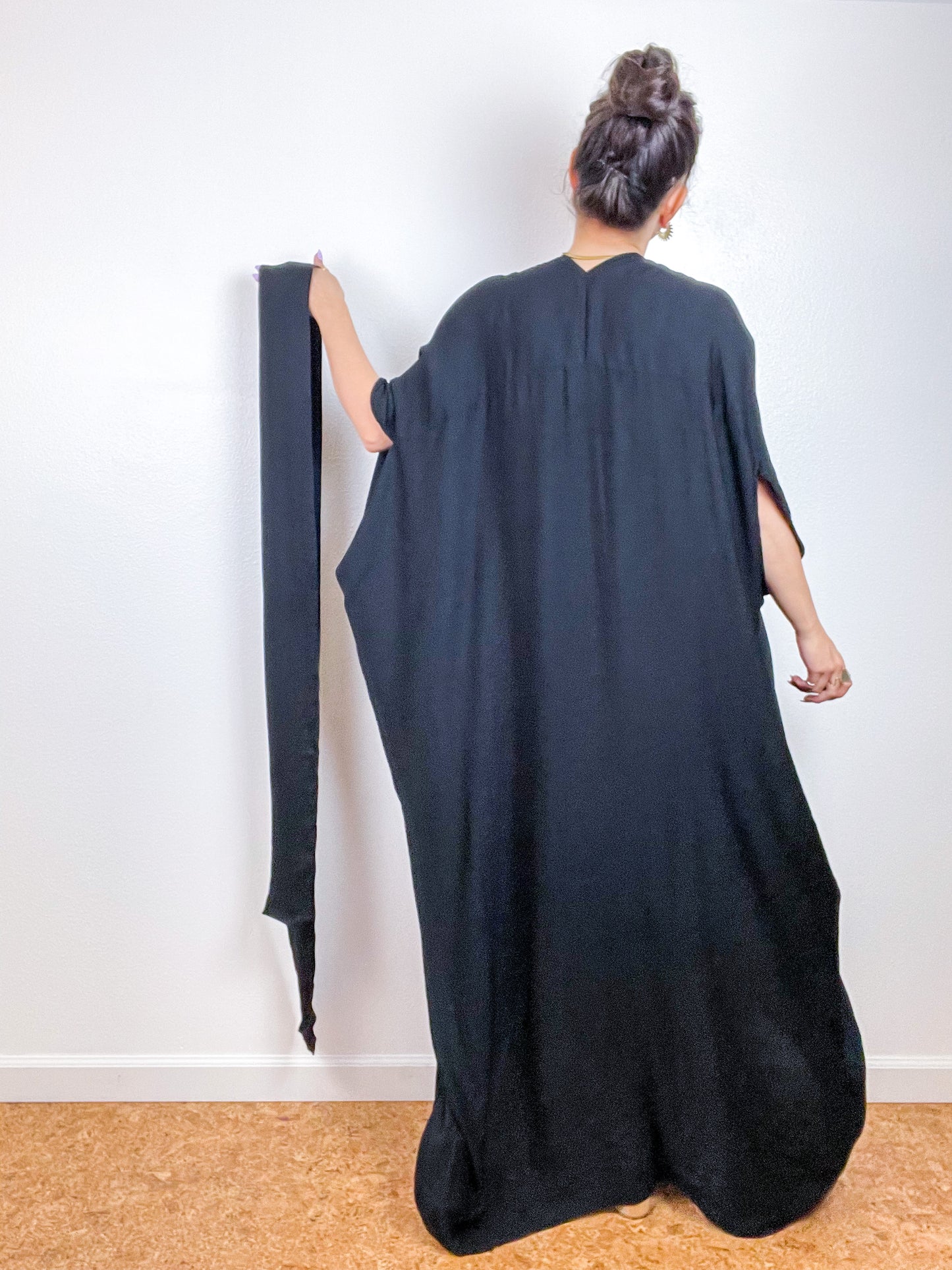 Solid High Low Kimono Black Bamboo