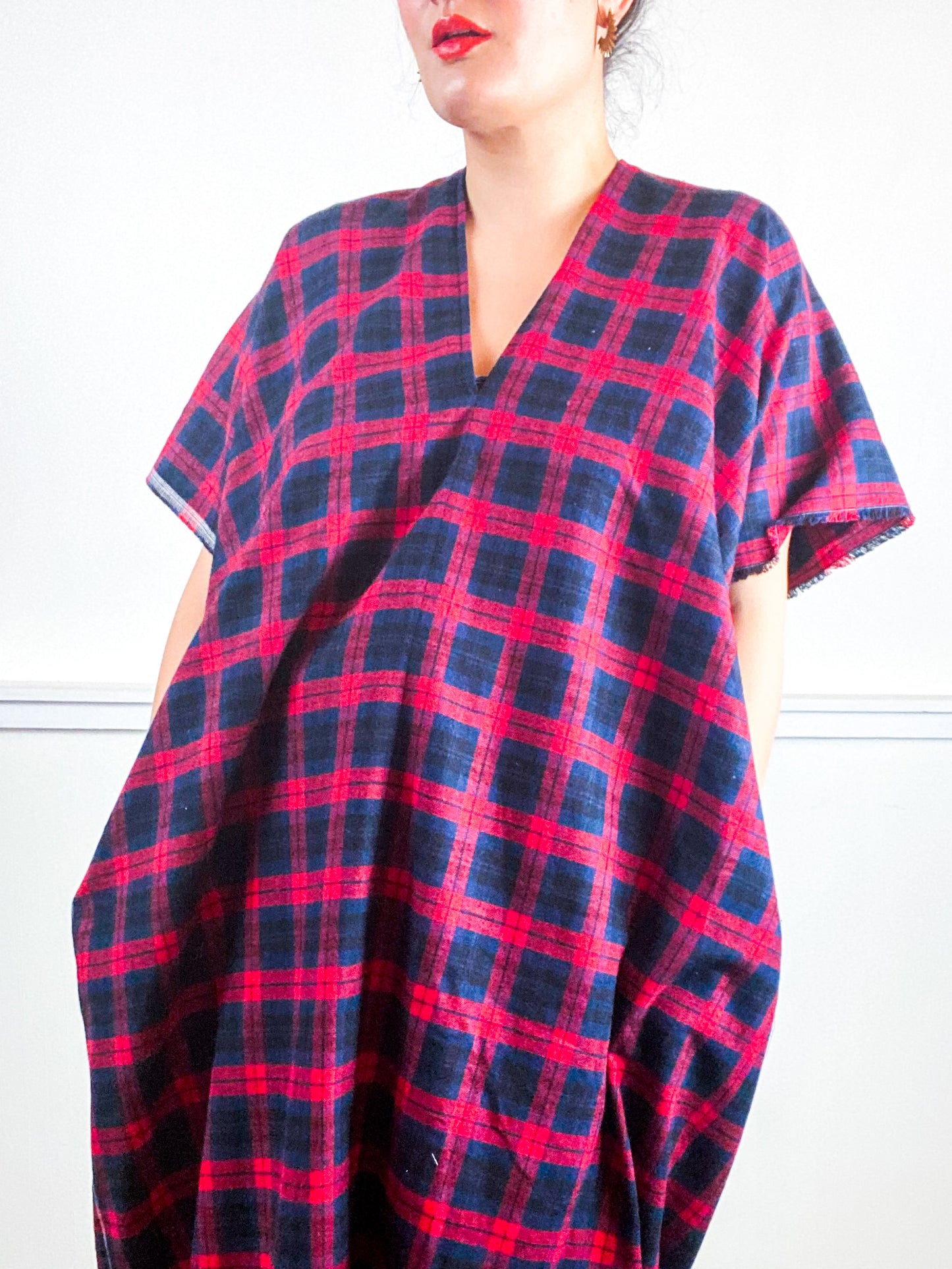 Plaid Smock Dress Red Navy