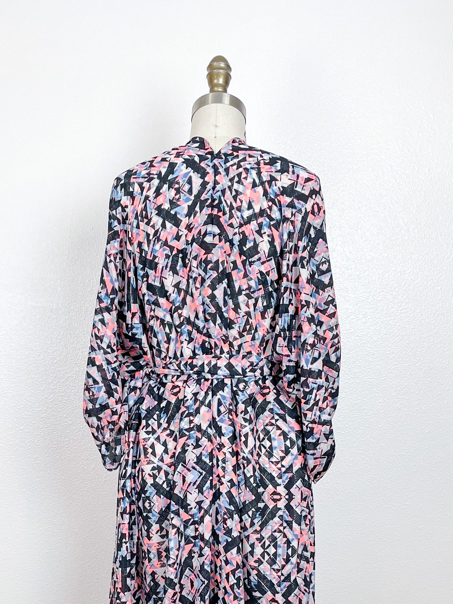 Print High Low Kimono 80s Georgette