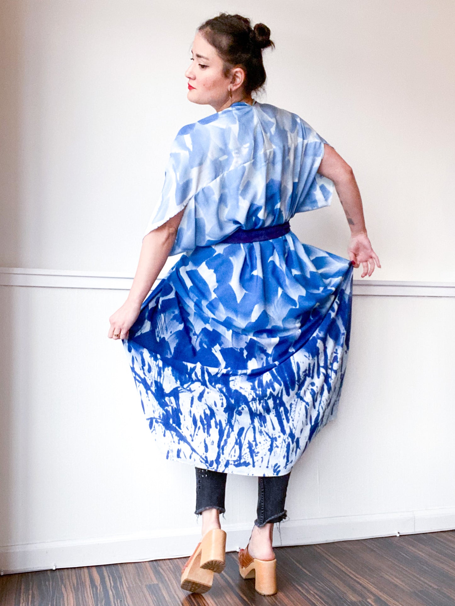 Limited Edition Hand-Dyed High Low Kimono Blue Ombré
