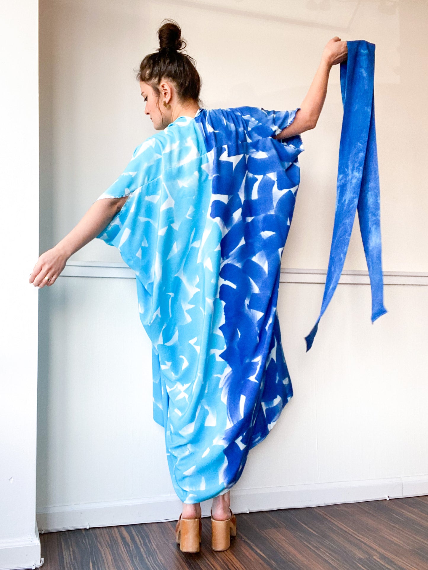 Limited Edition Hand-Dyed High Low Kimono Turquoise Royal