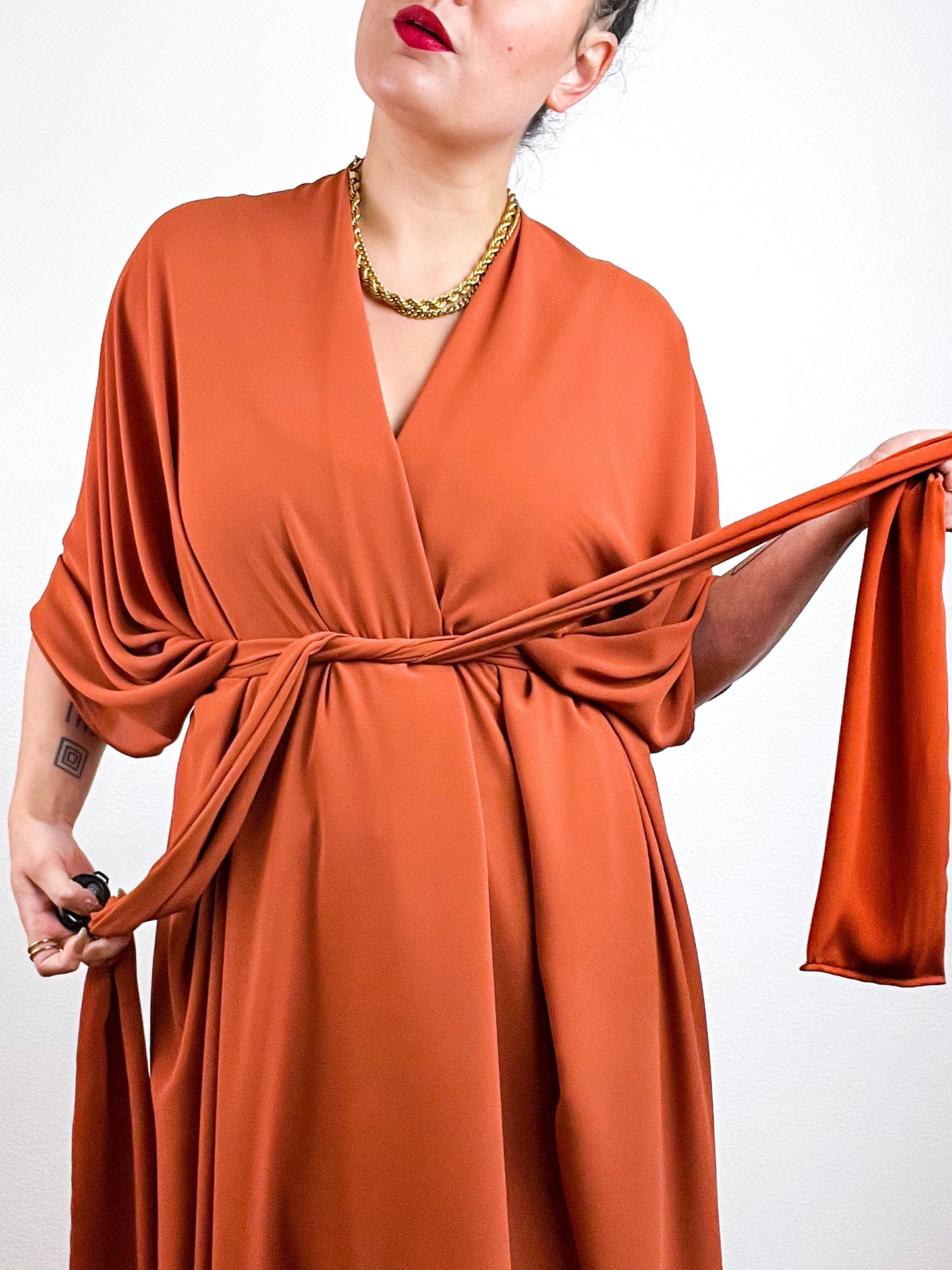 Solid High Low Kimono Rust Georgette