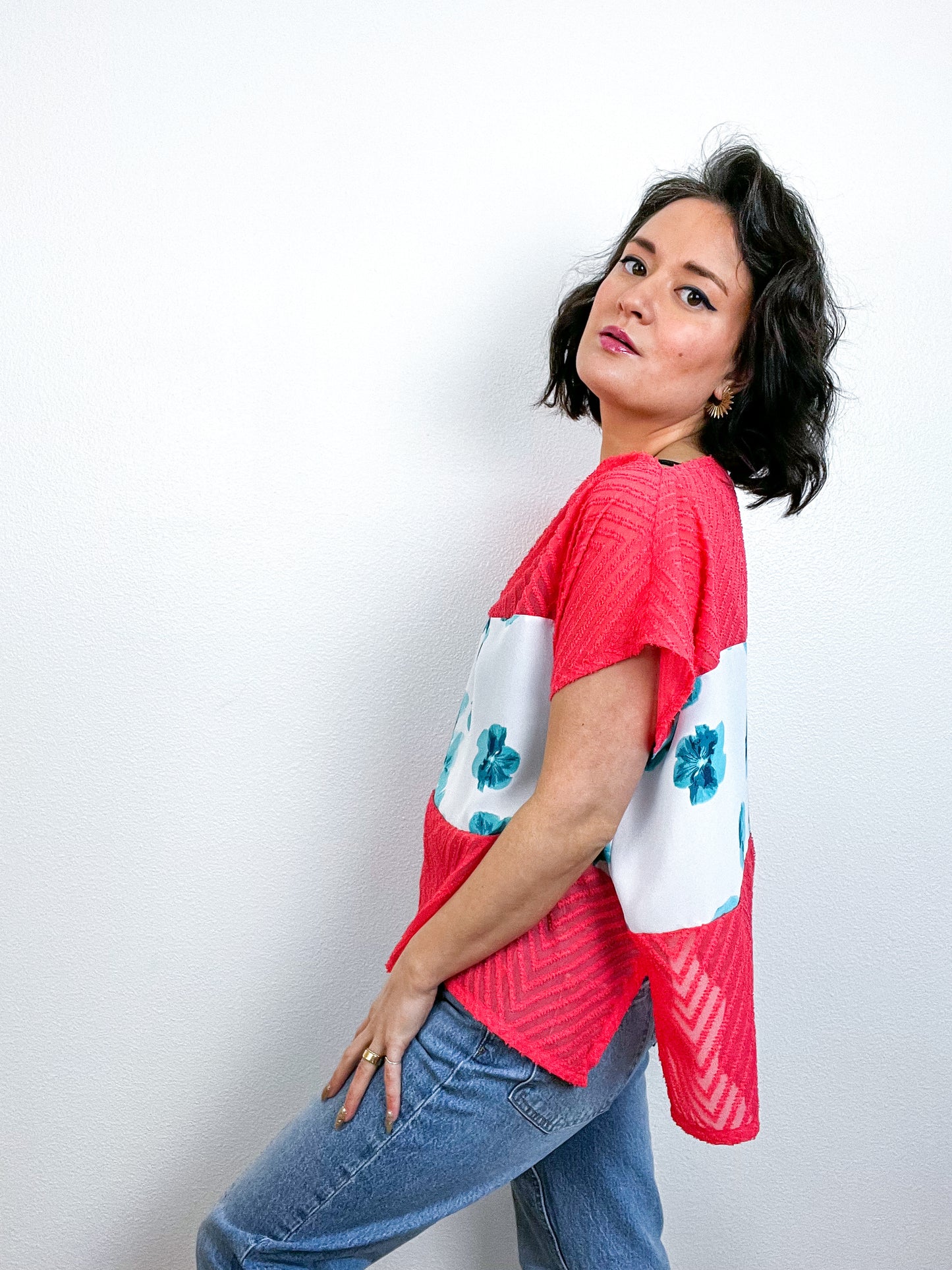 Scrappy Crop Coral Turquoise Floral