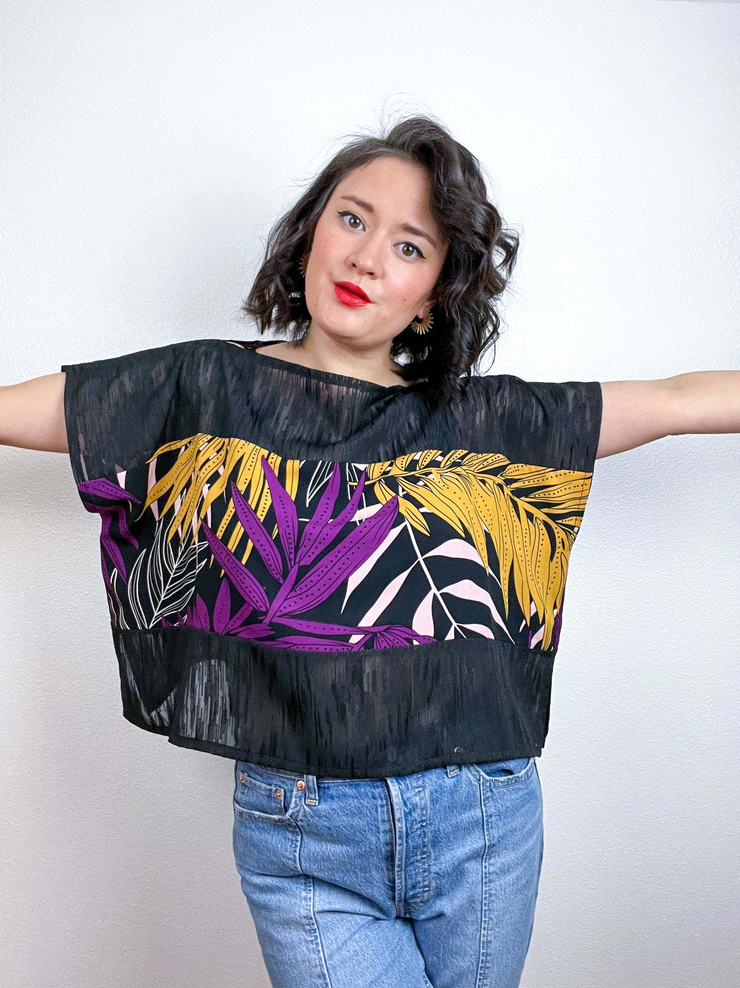 Scrappy Crop Black Purple Gold Palms