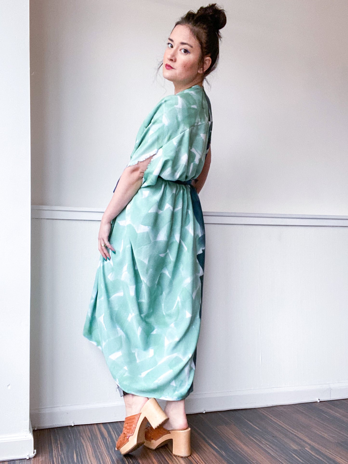 Limited Edition Hand-Dyed High Low Kimono Celadon Teal